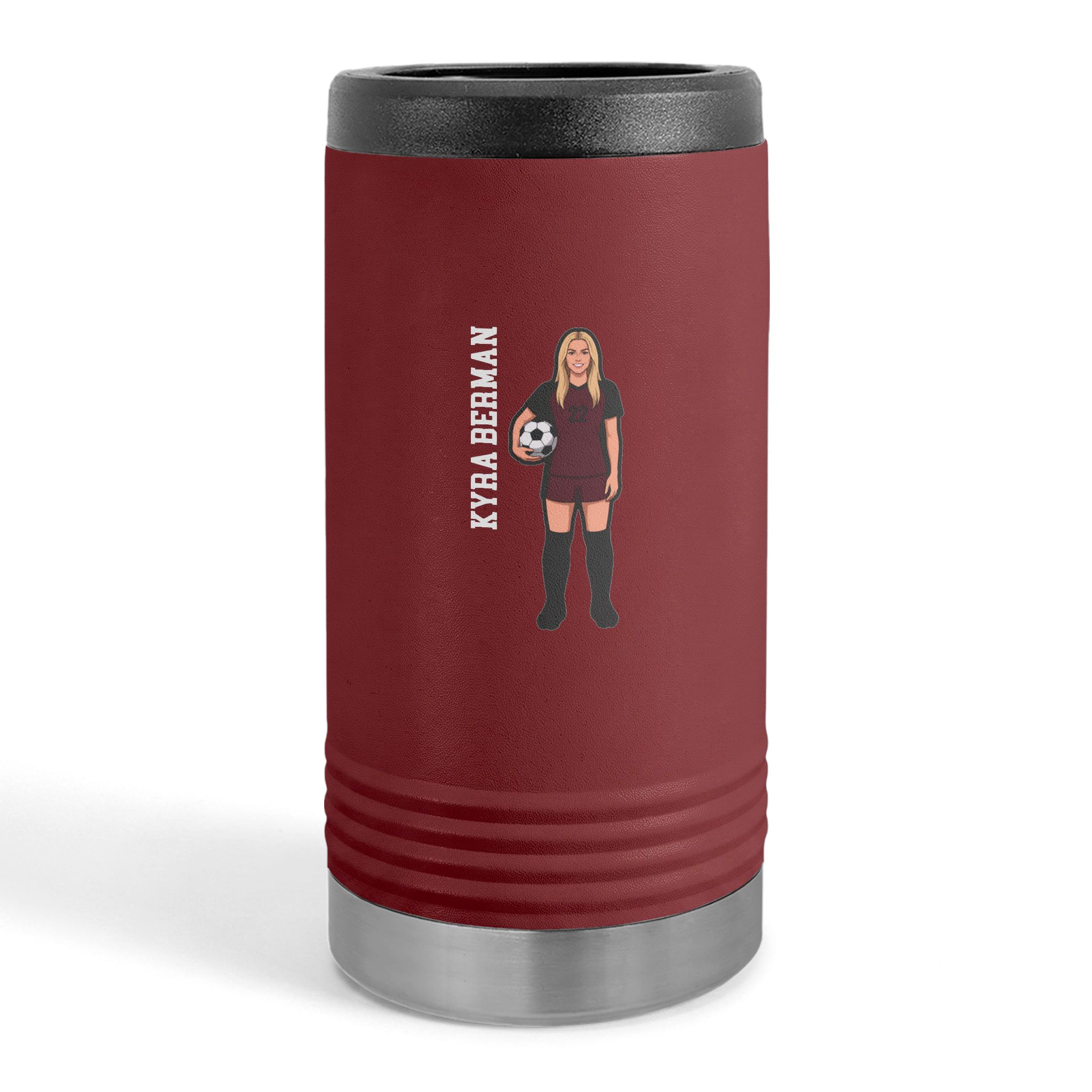 Slim Stainless Can Cooler — character_name_vertical in Maroon