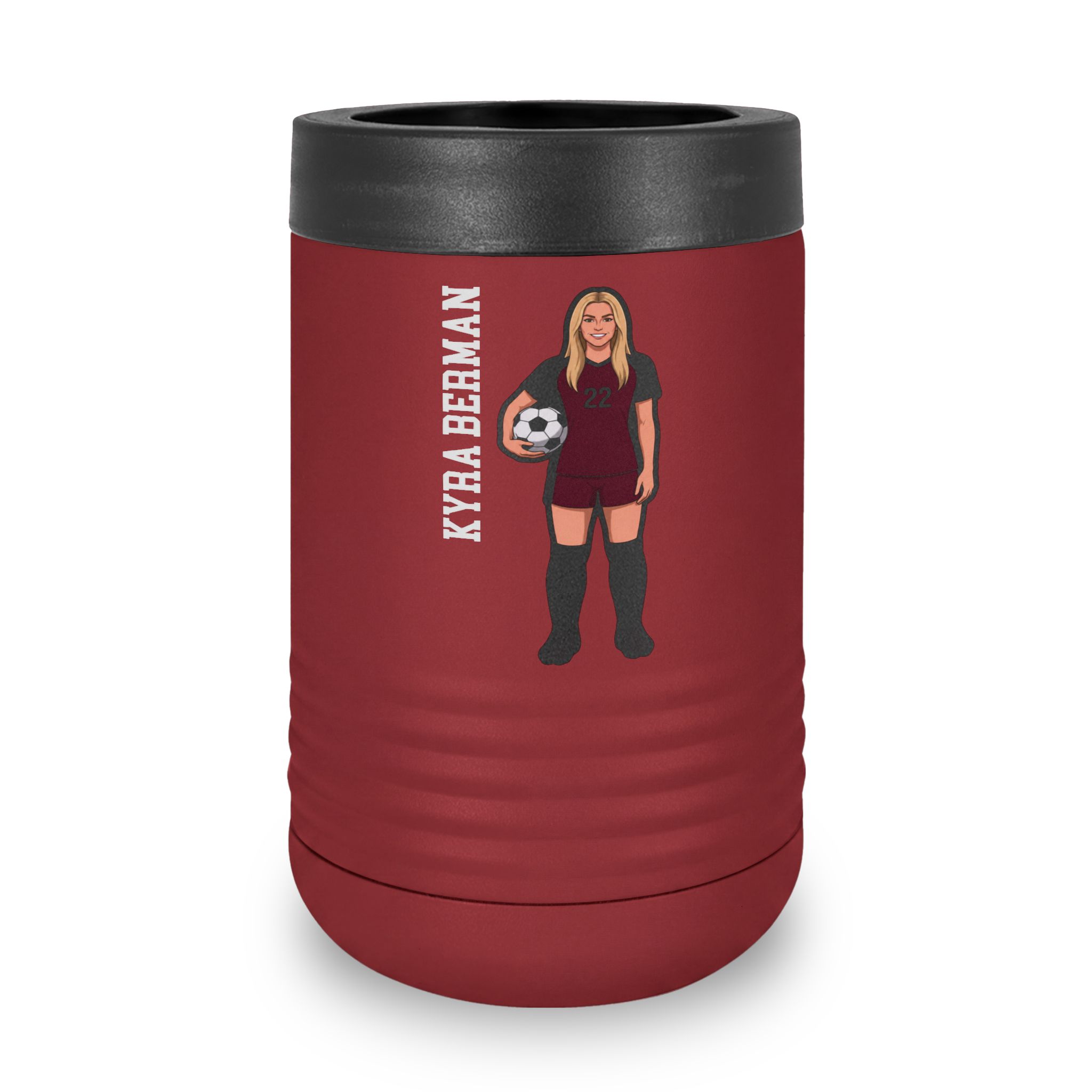Stainless Can Cooler — character_name_vertical in Maroon