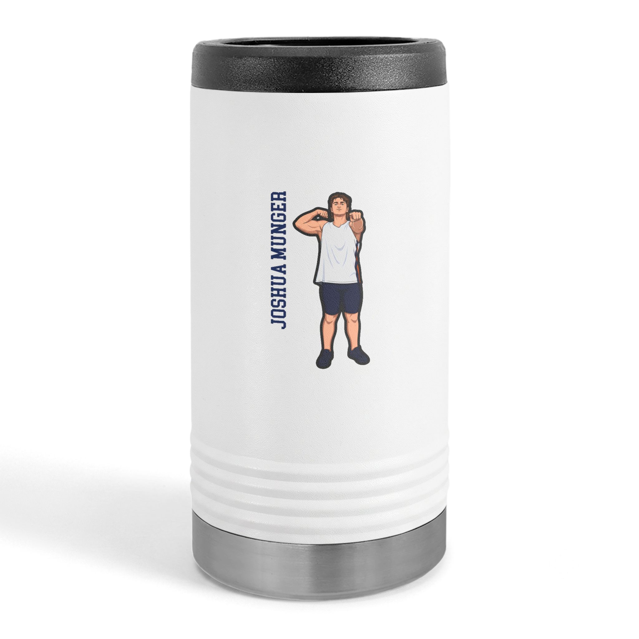 Slim Stainless Can Cooler — character_name_vertical in White