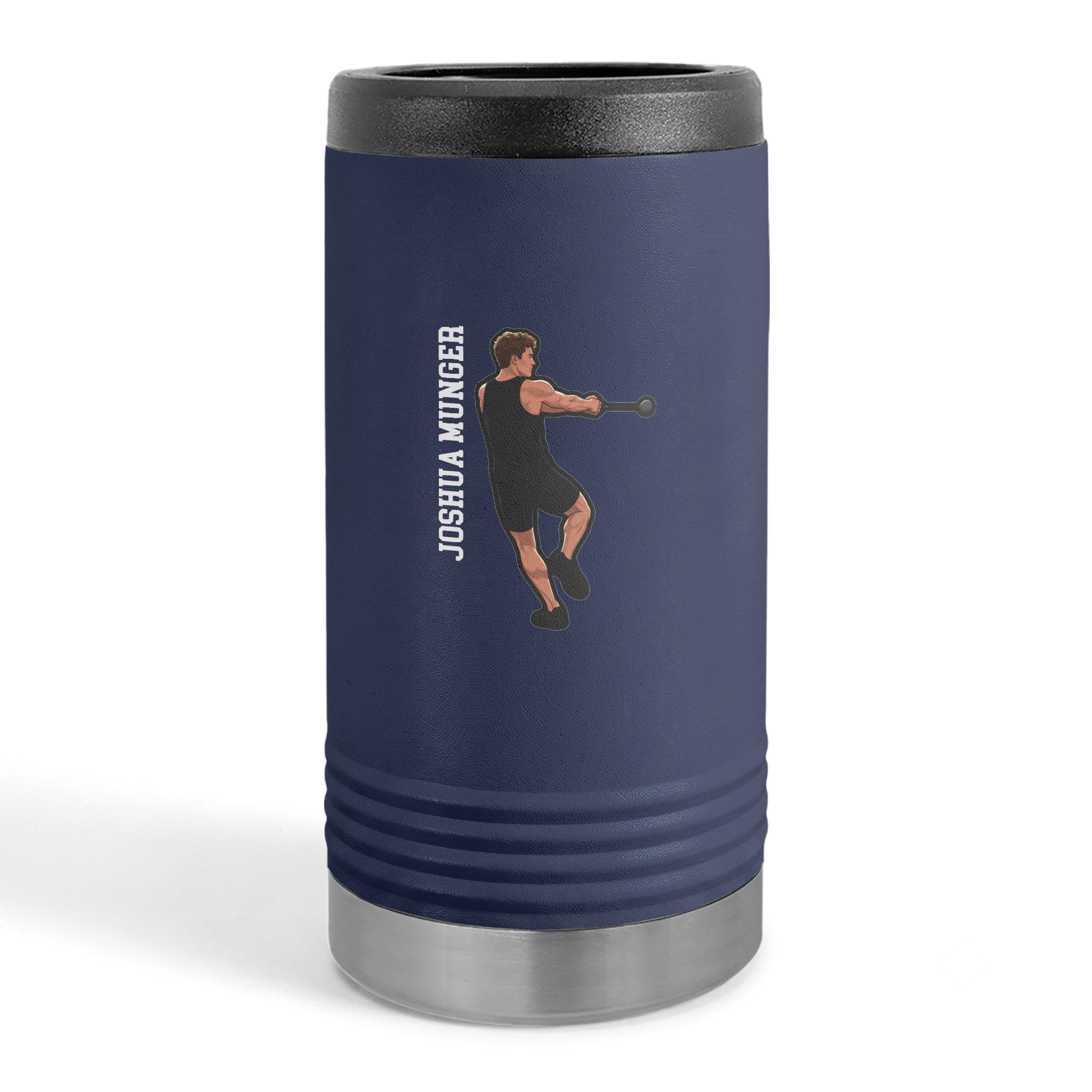 Slim Stainless Can Cooler — character_name_vertical in Navy
