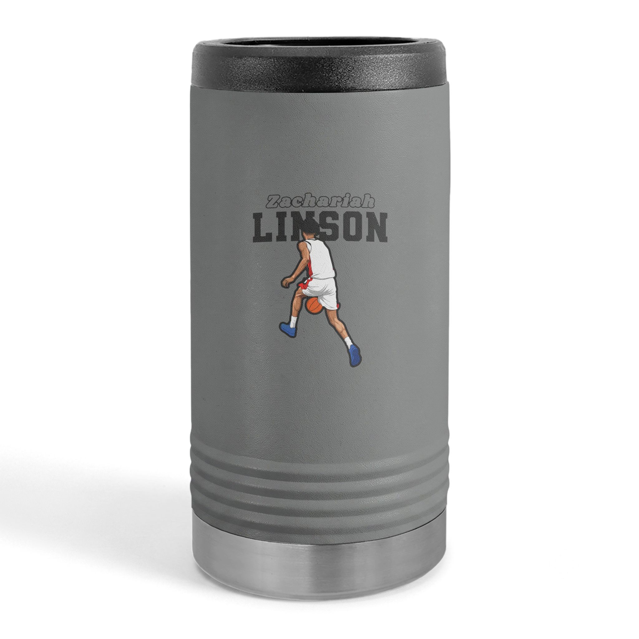 Slim Stainless Can Cooler — character_name_arch in Grey
