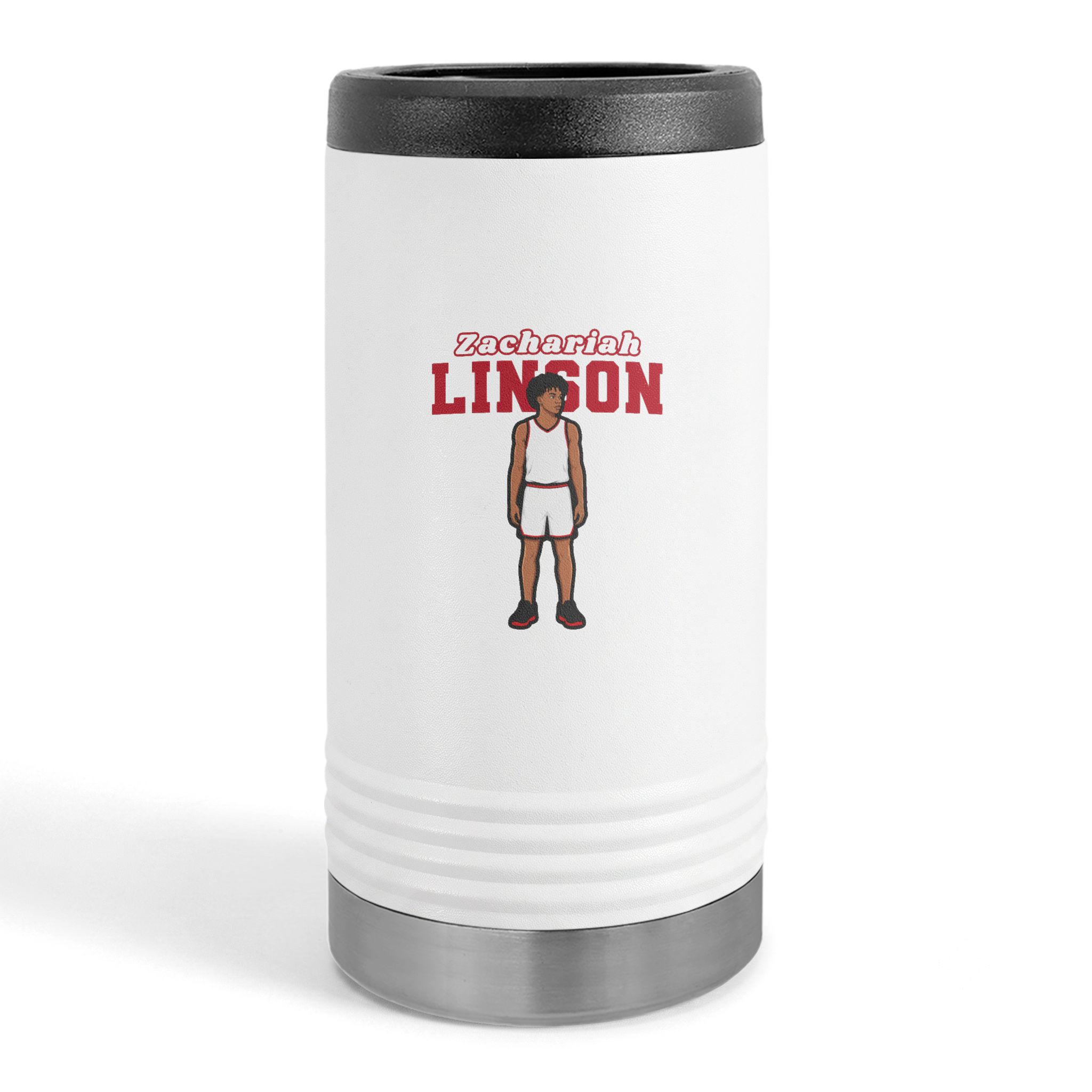 Slim Stainless Can Cooler — character_name_arch in White