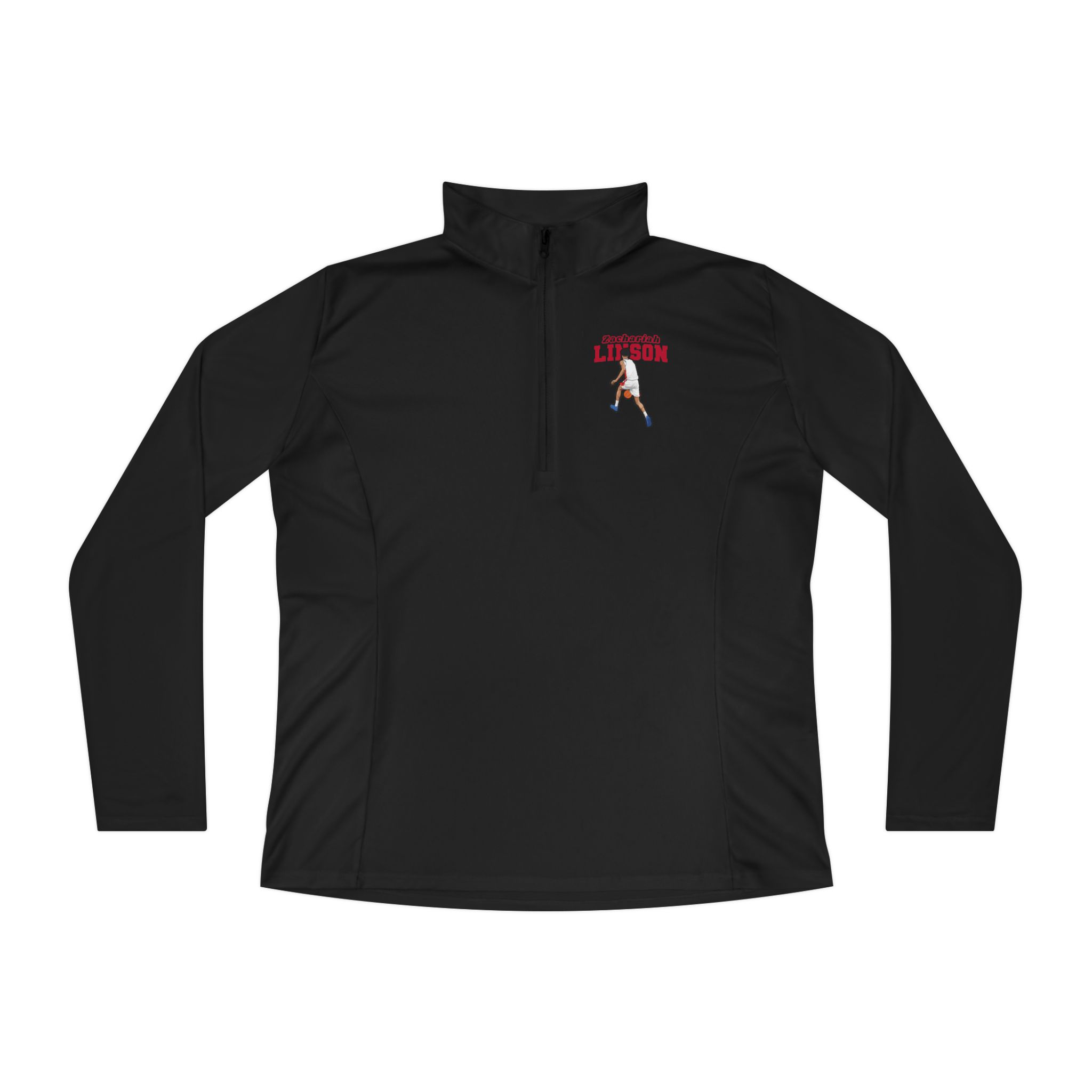 Women's Q-Zip Pullover — character_name_arch in Black