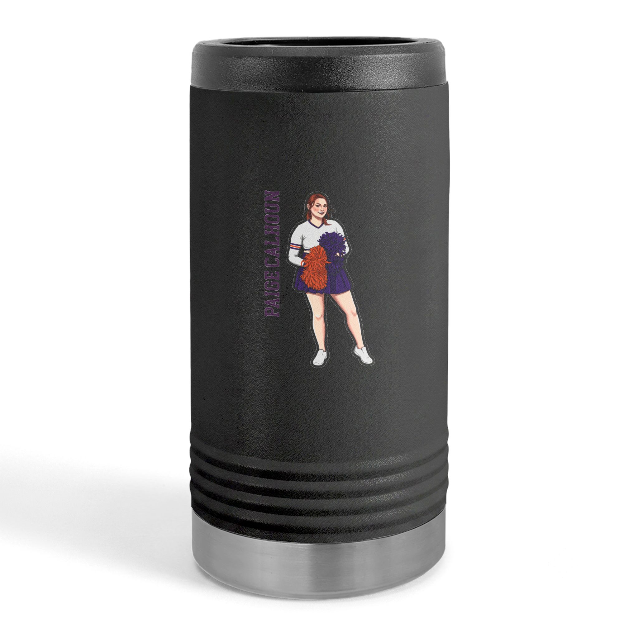 Slim Stainless Can Cooler — character_name_vertical in Black