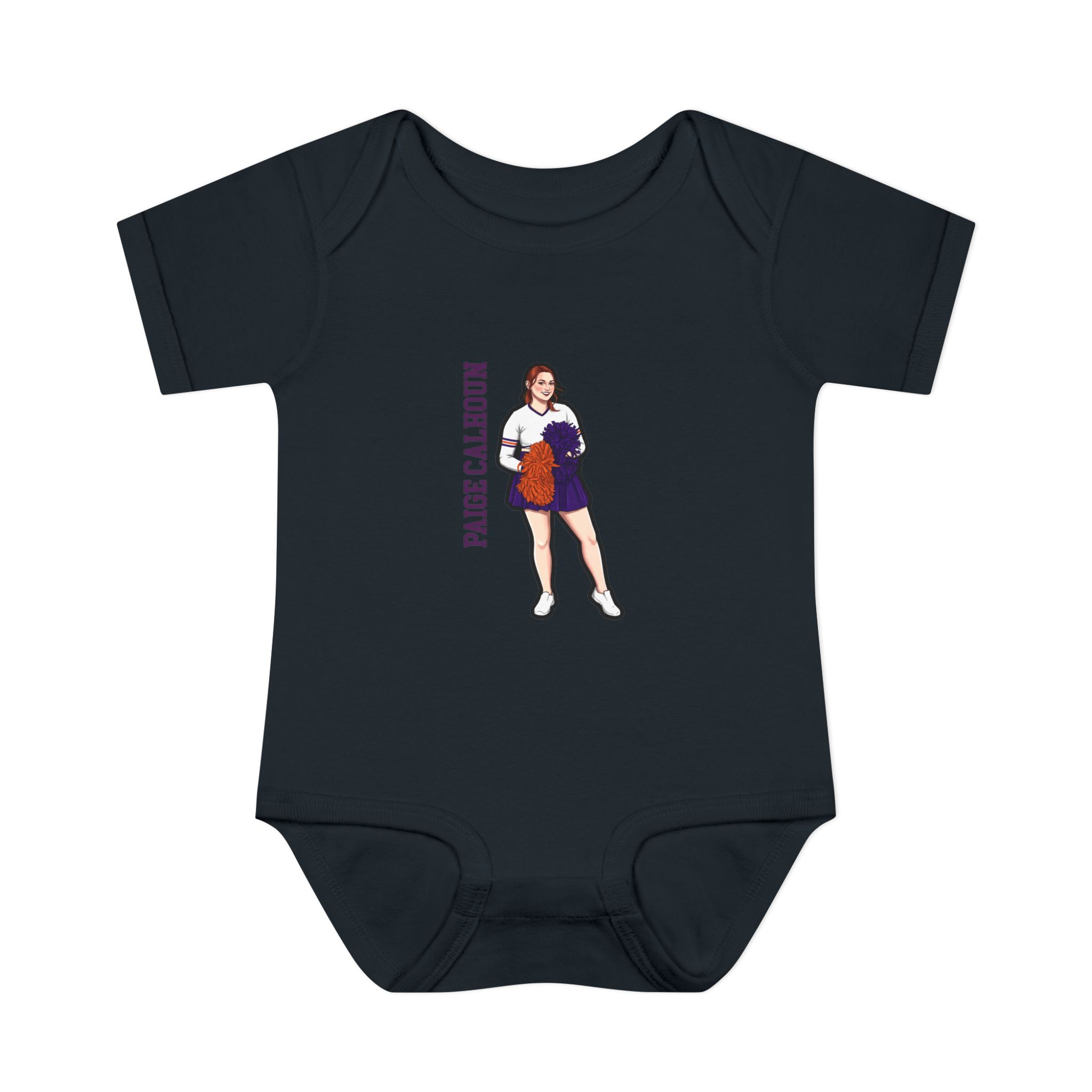 Baby Onesie — character_name_vertical in Black