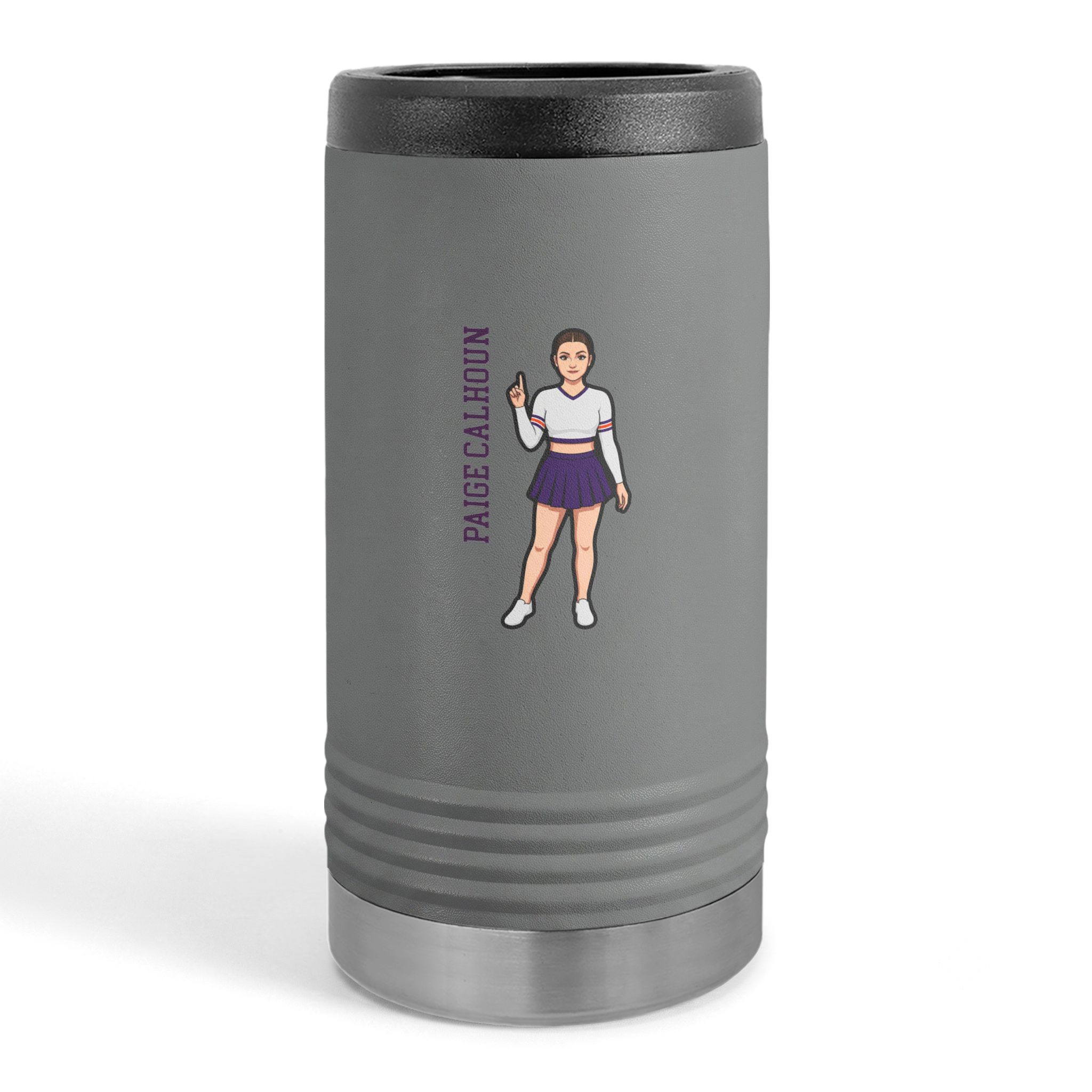 Slim Stainless Can Cooler — character_name_vertical in Grey