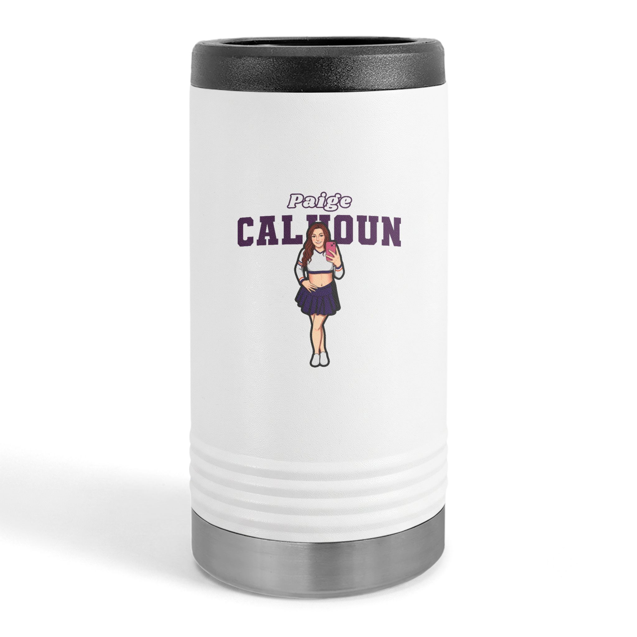 Slim Stainless Can Cooler — character_name_arch in White