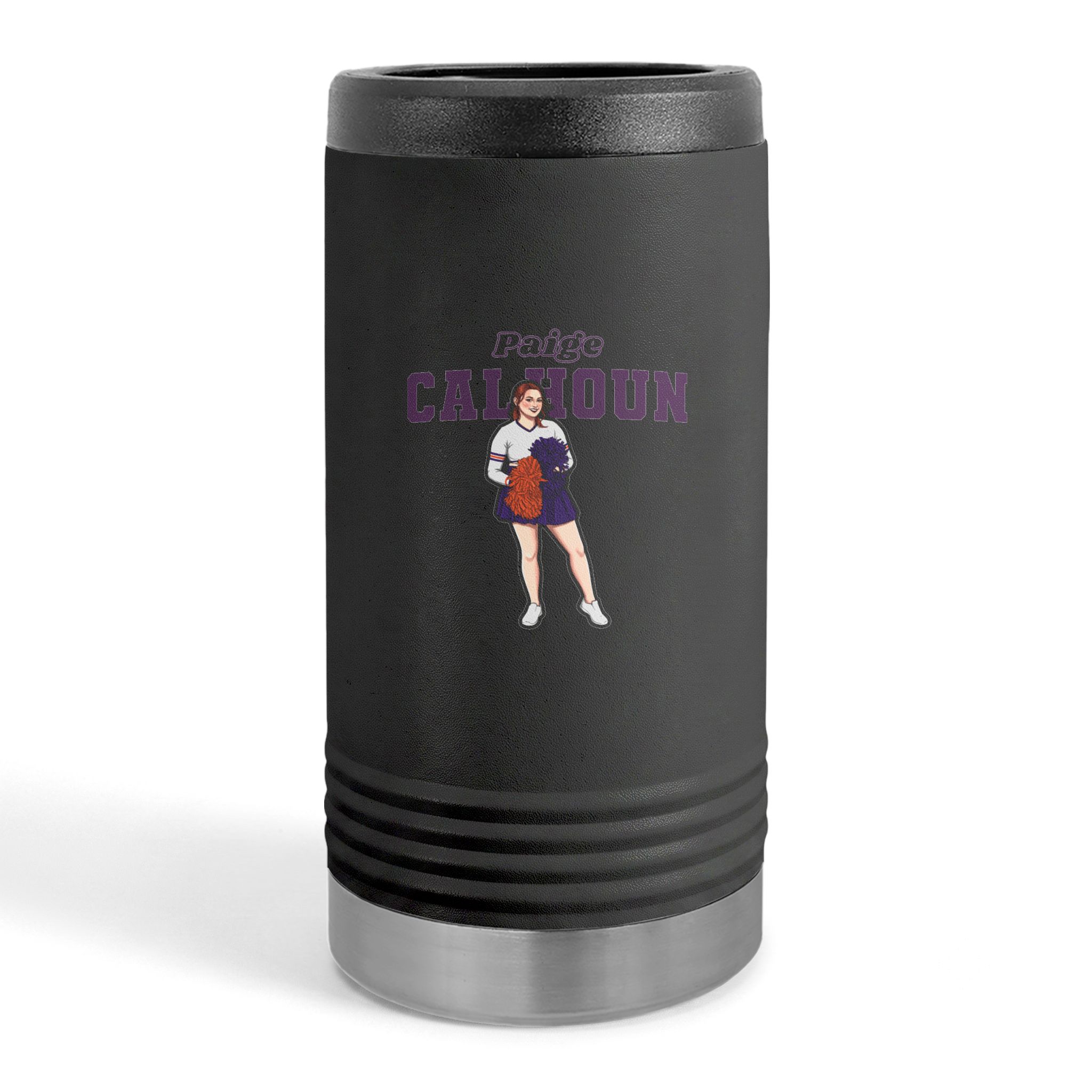 Slim Stainless Can Cooler — character_name_arch in Black