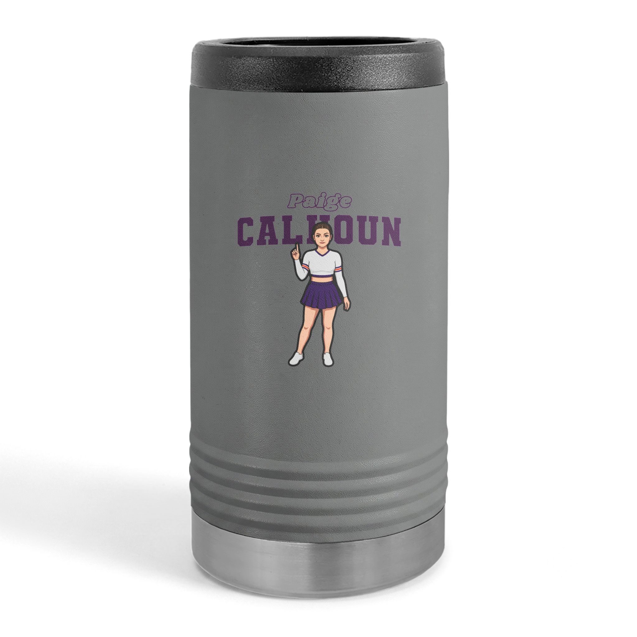 Slim Stainless Can Cooler — character_name_arch in Grey