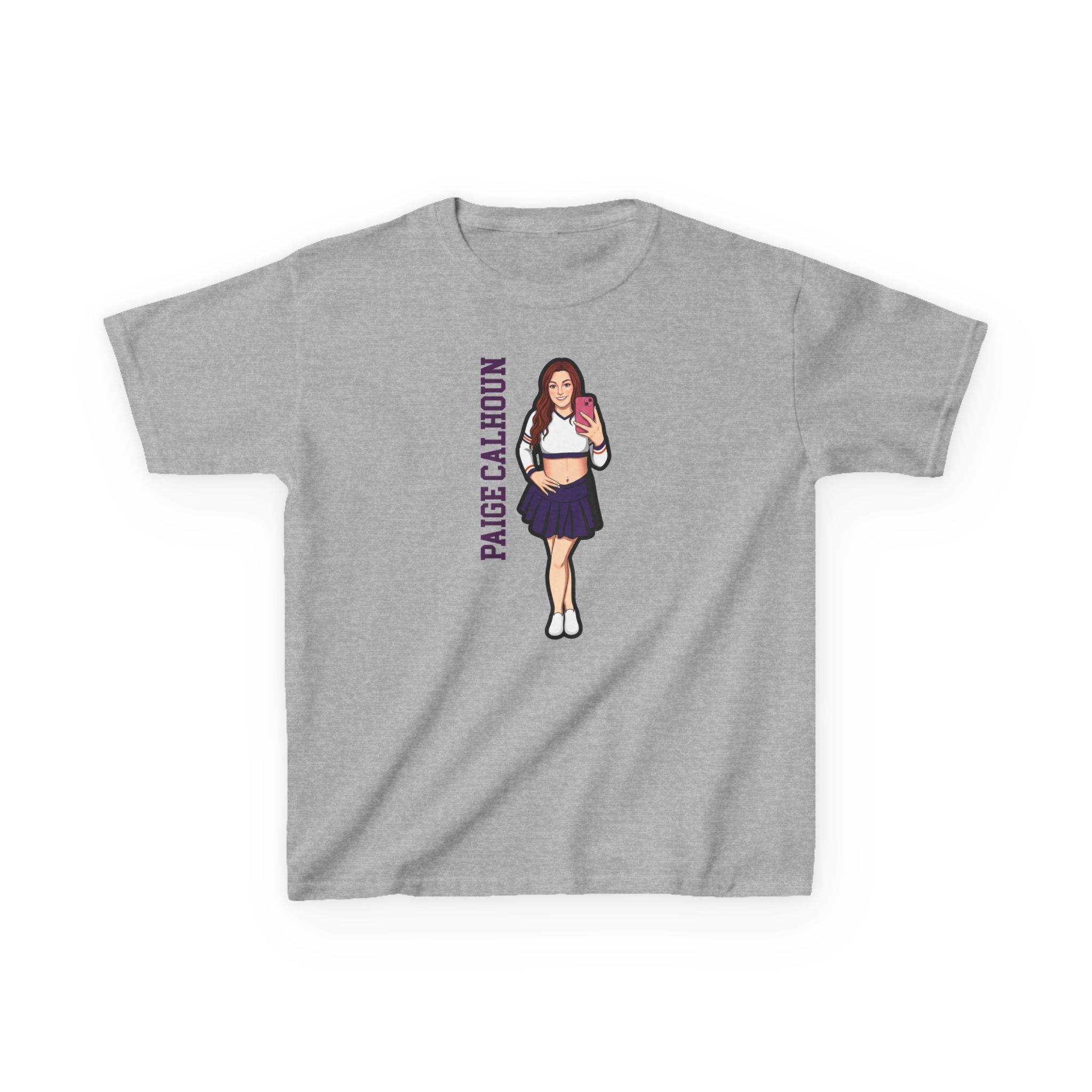 Youth Tee — character_name_vertical in Grey