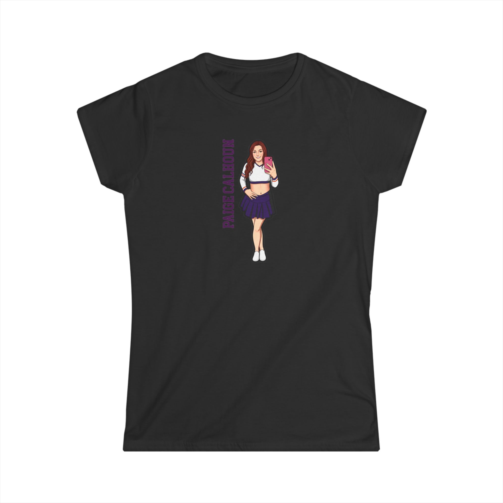 Women's Softstyle Tee — character_name_vertical in Black