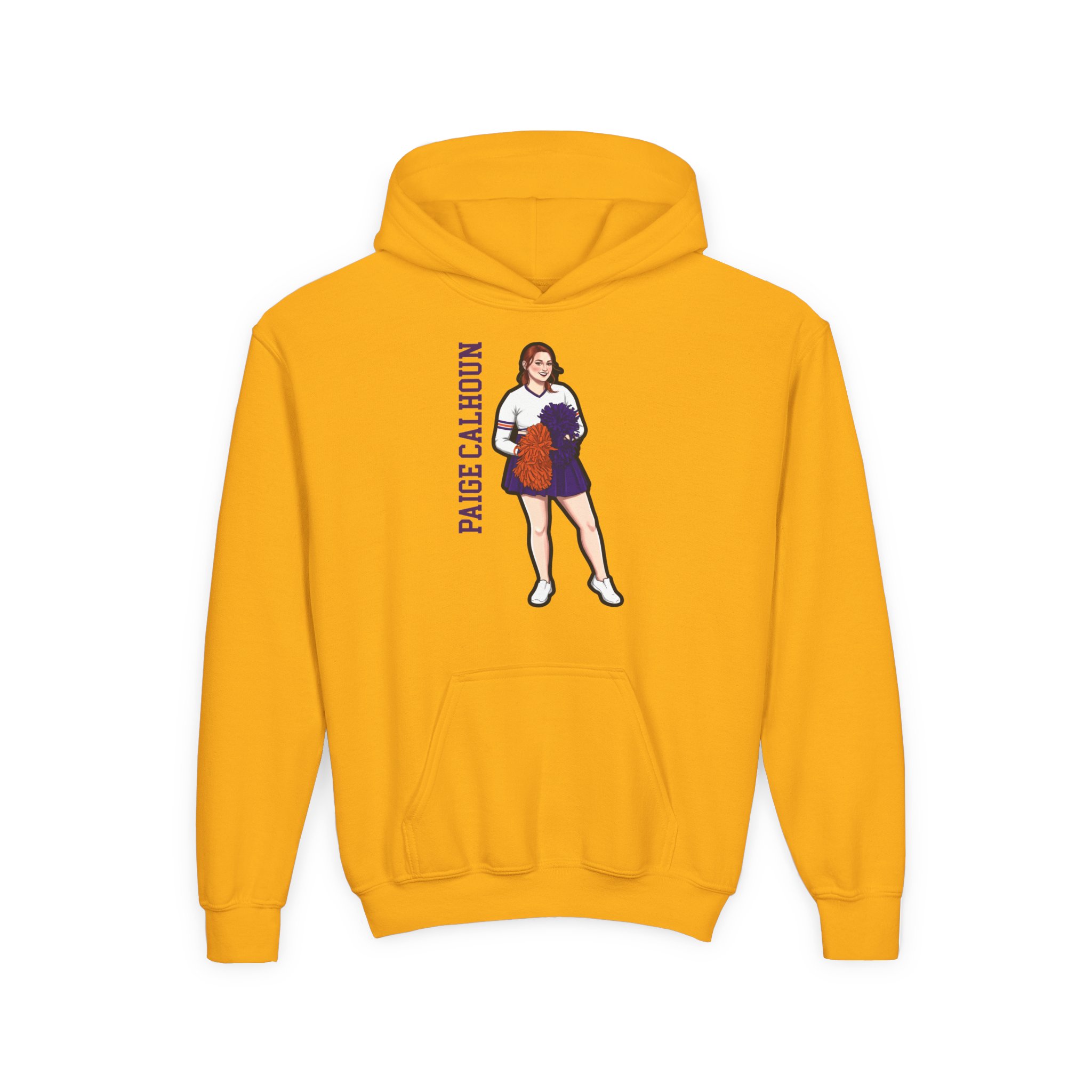 Youth Hoodie — character_name_vertical in Gold