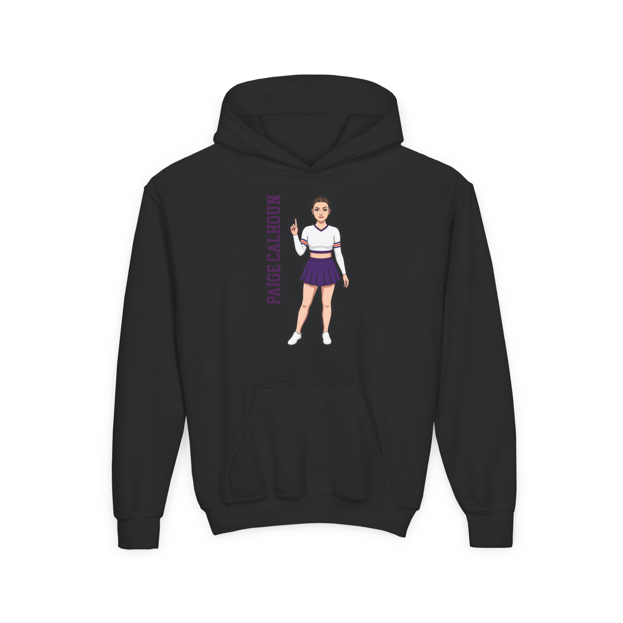 Youth Hoodie — character_name_vertical in Black
