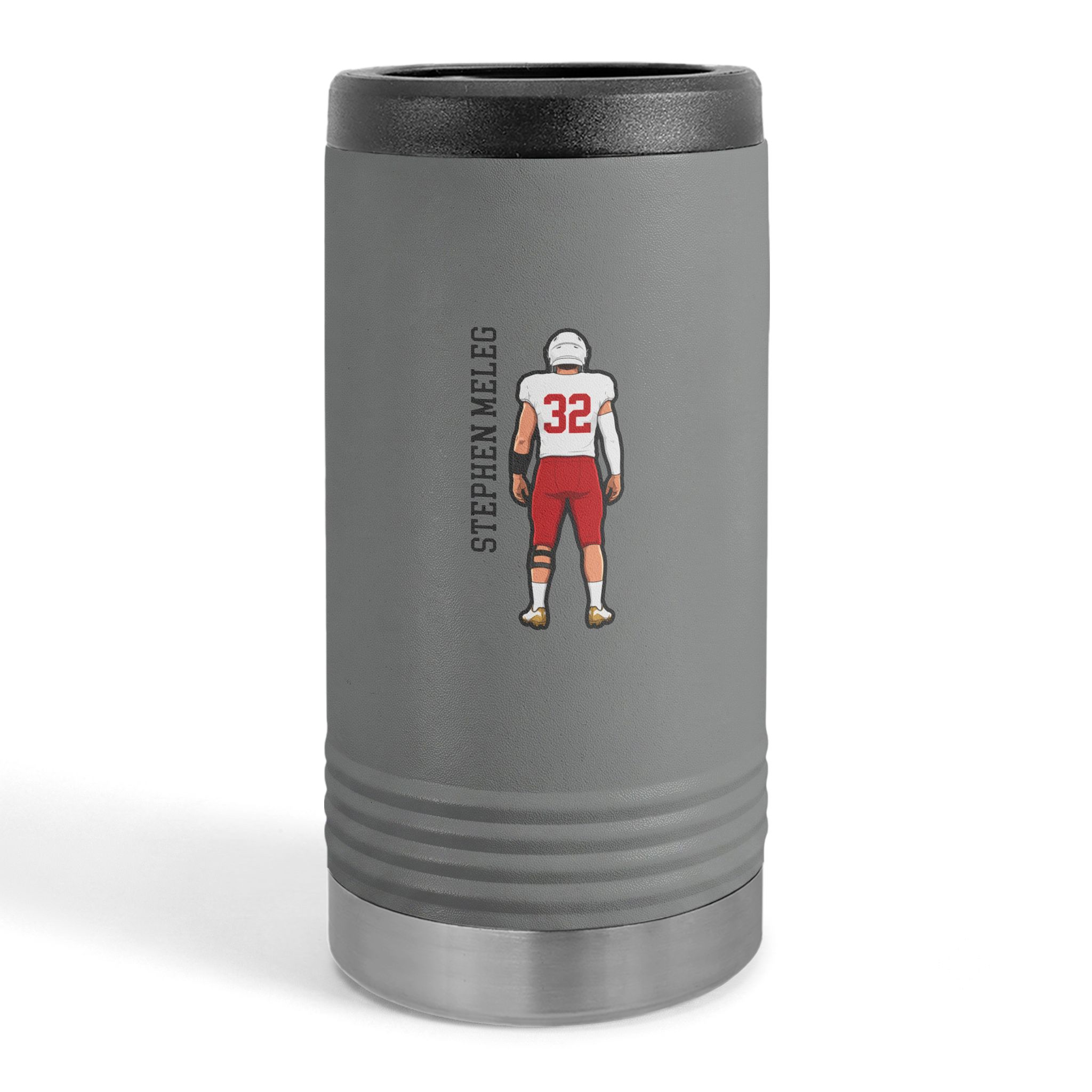 Slim Stainless Can Cooler — character_name_vertical in Grey