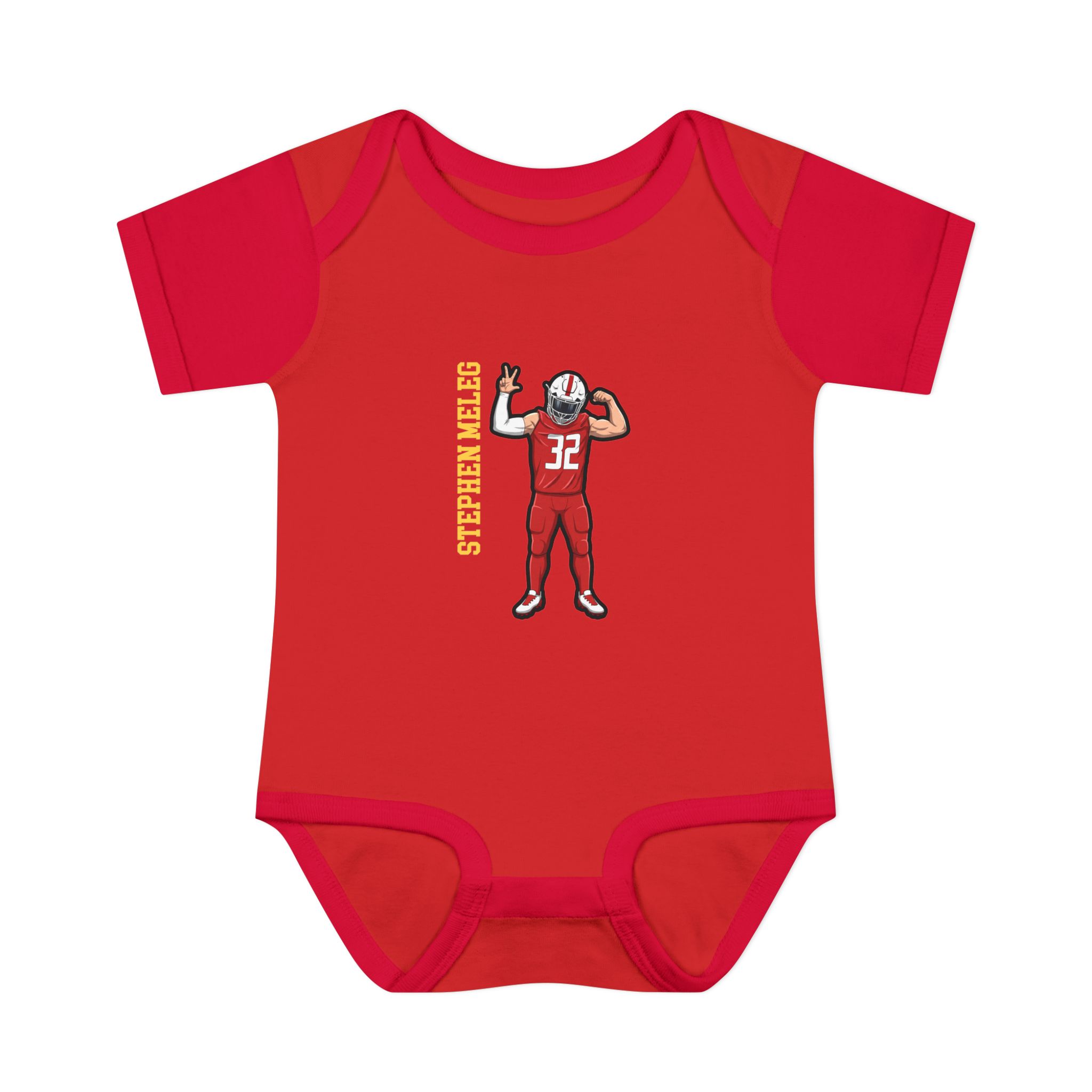 Baby Onesie — character_name_vertical in Red