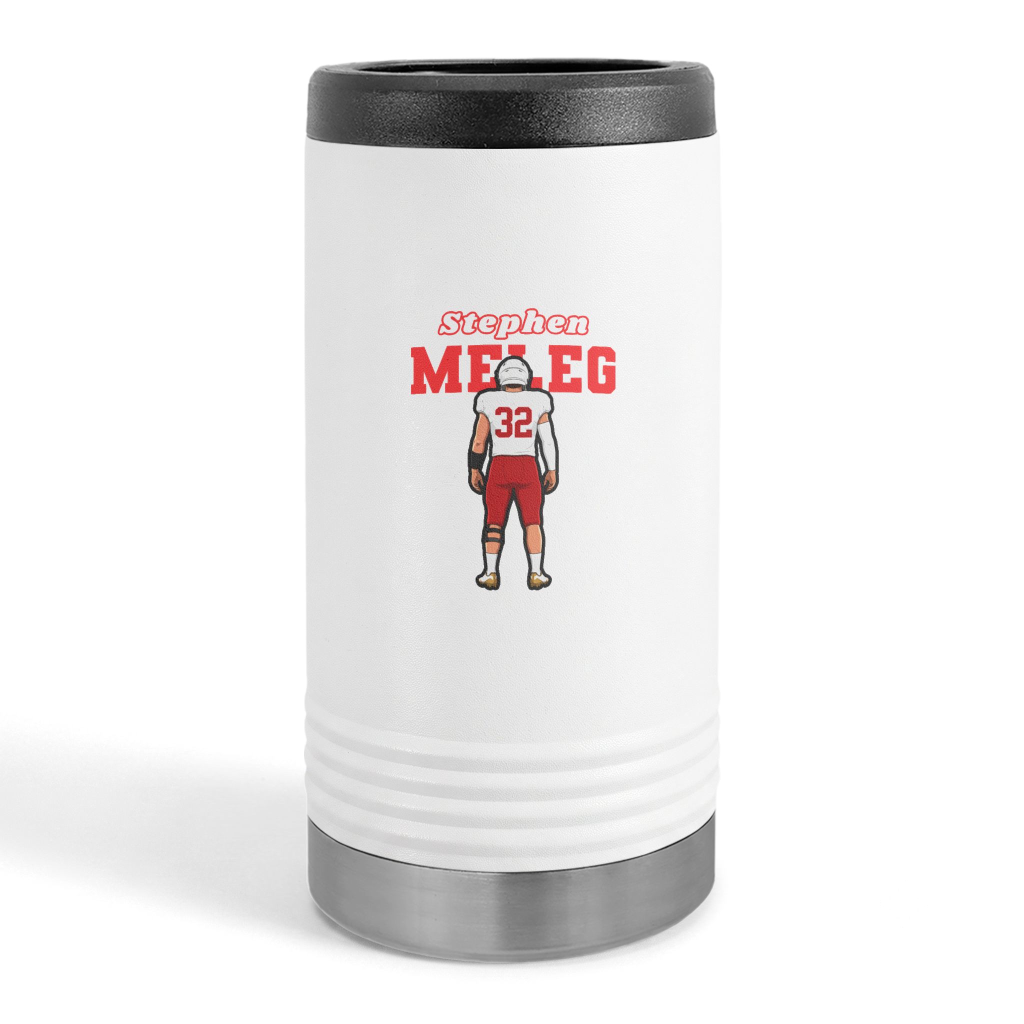 Slim Stainless Can Cooler — character_name_arch in White