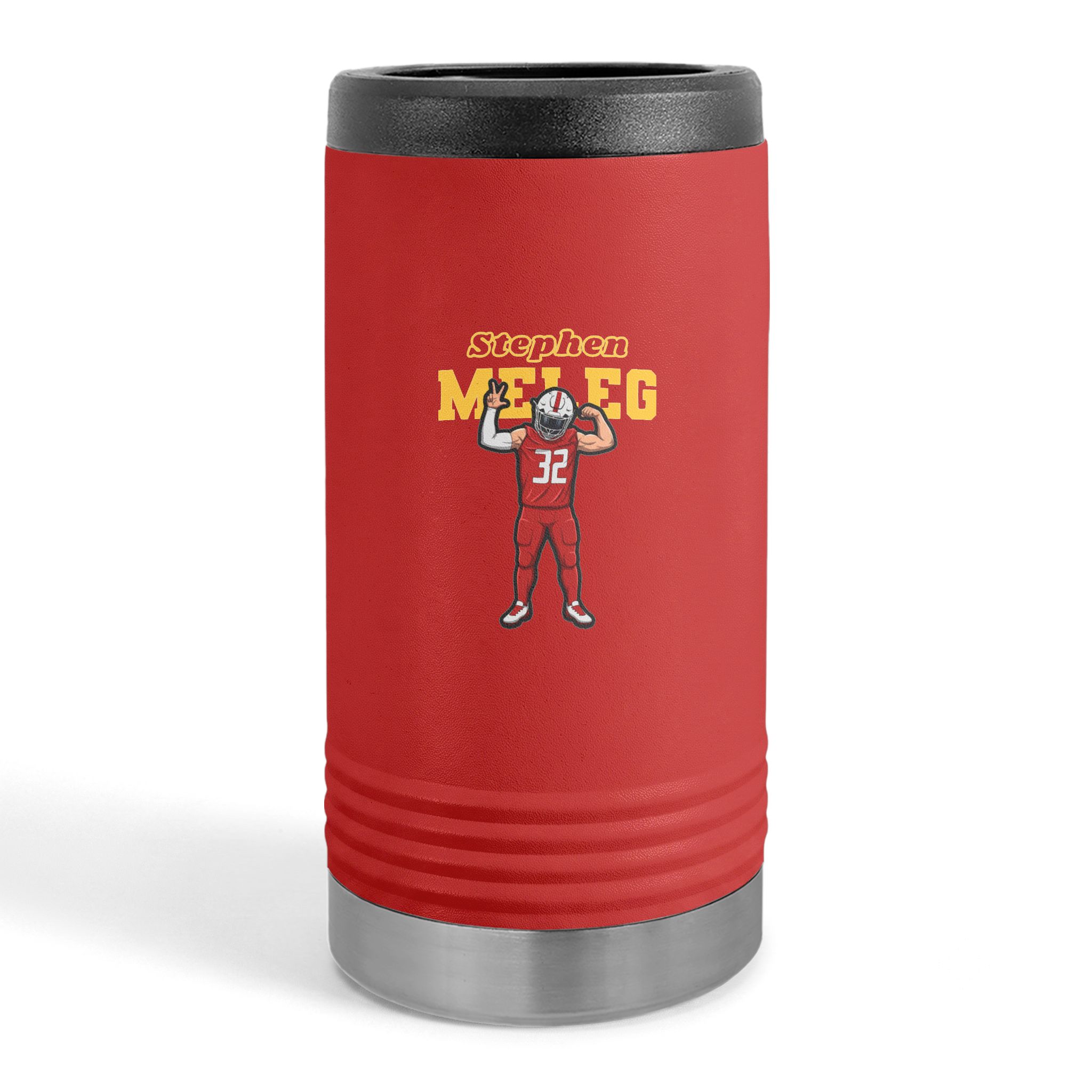 Slim Stainless Can Cooler — character_name_arch in Red