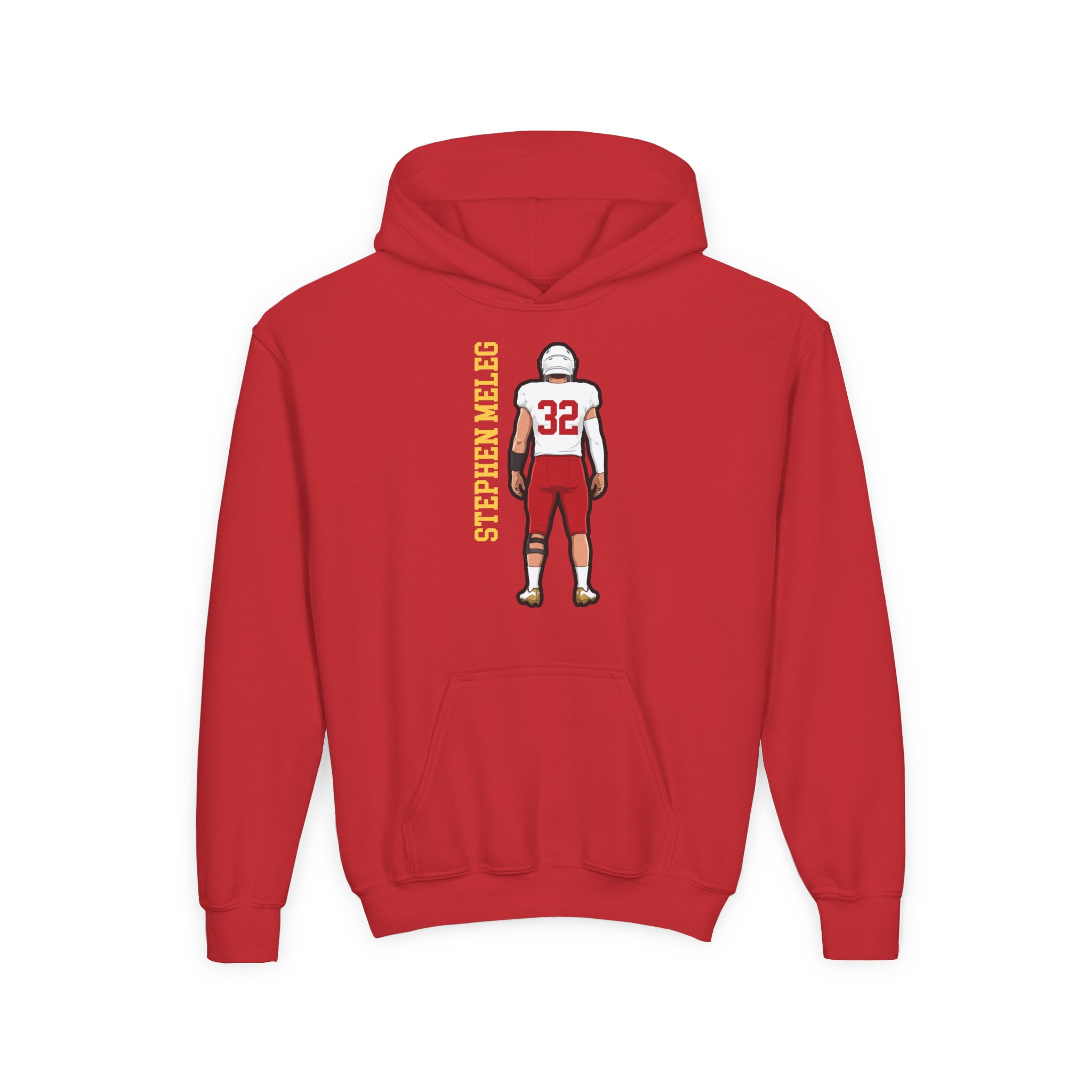 Youth Hoodie — character_name_vertical in Red