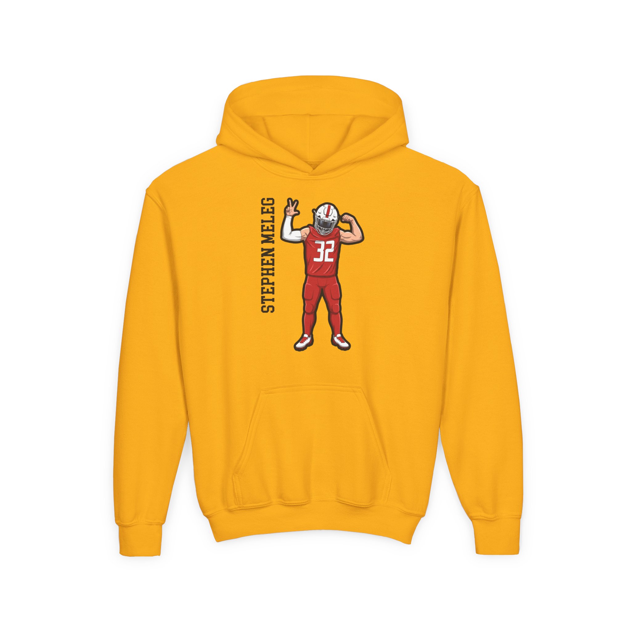Youth Hoodie — character_name_vertical in Gold
