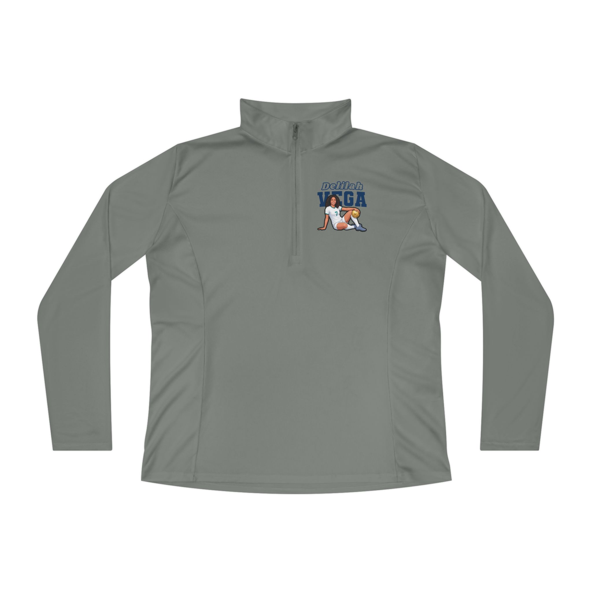 Women's Q-Zip Pullover — character_name_arch in Grey