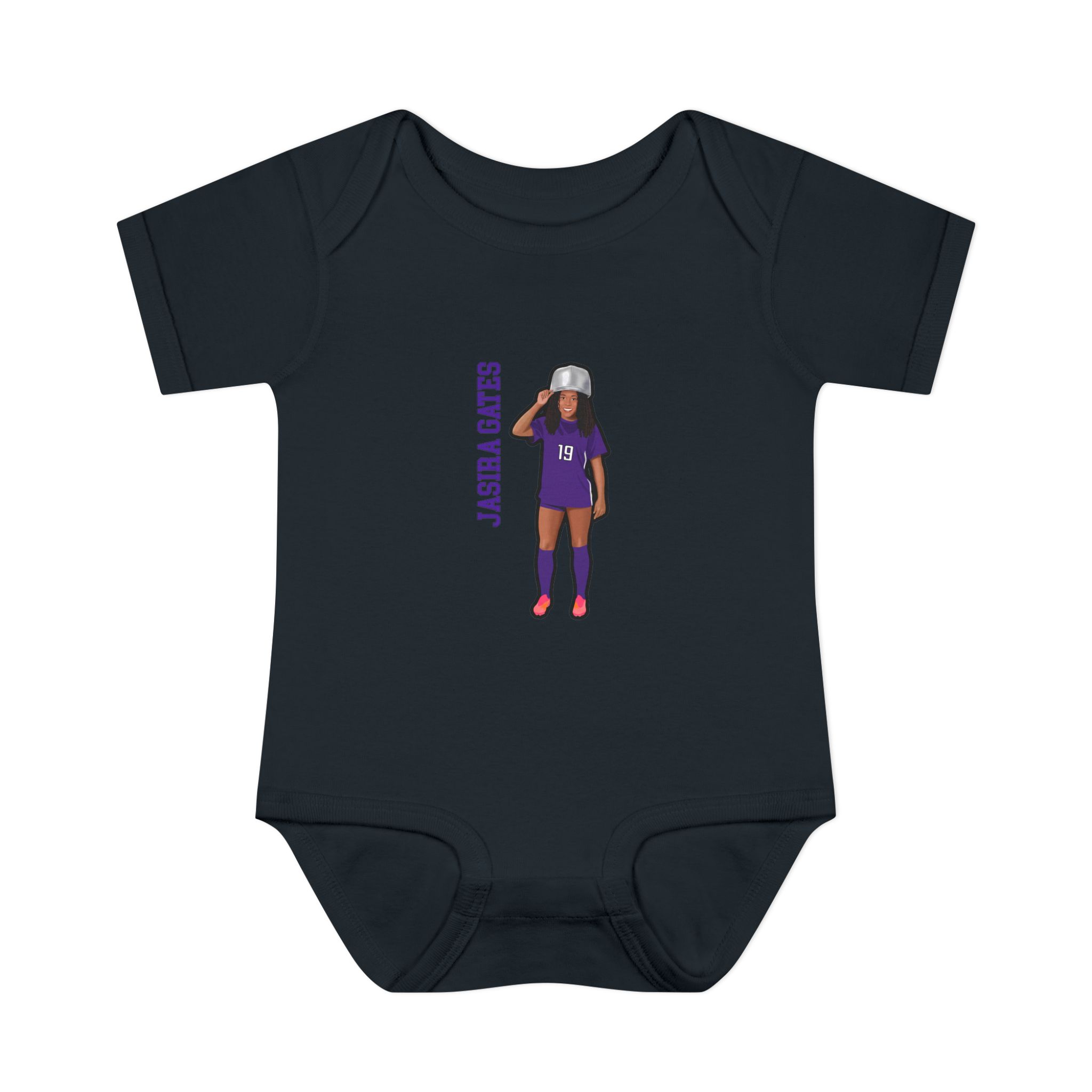 Baby Onesie — character_name_vertical in Black