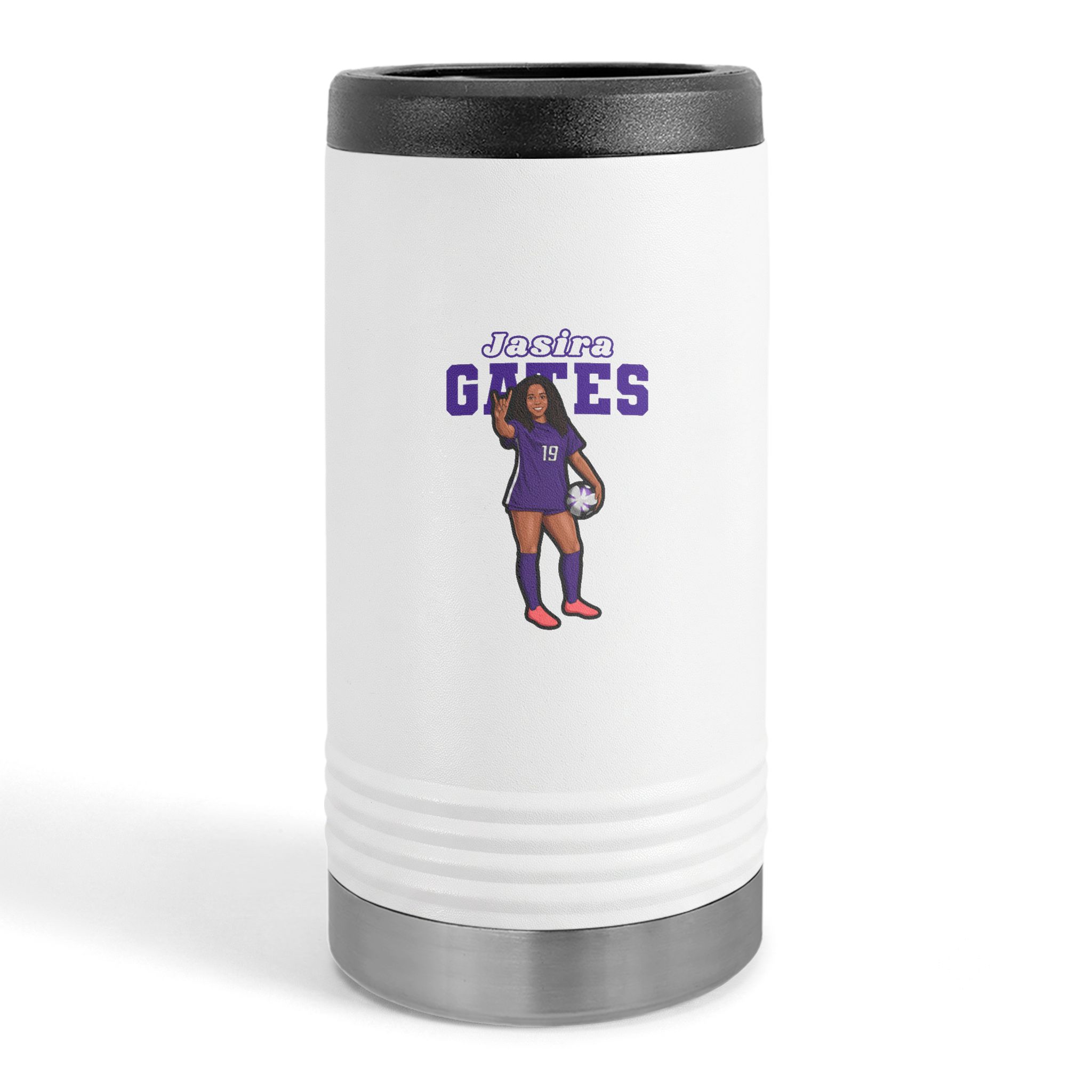 Slim Stainless Can Cooler — character_name_arch in White