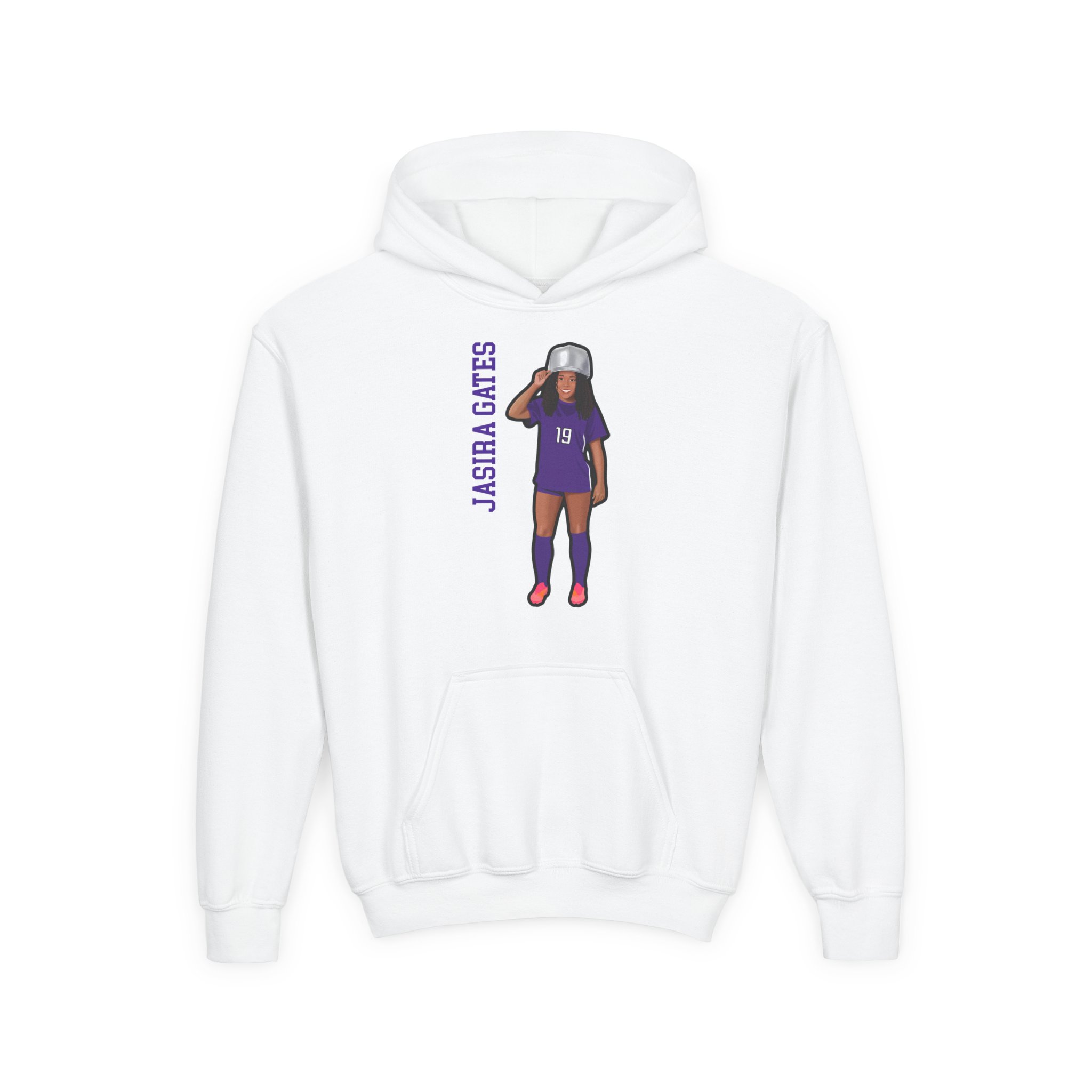 Youth Hoodie — character_name_vertical in White