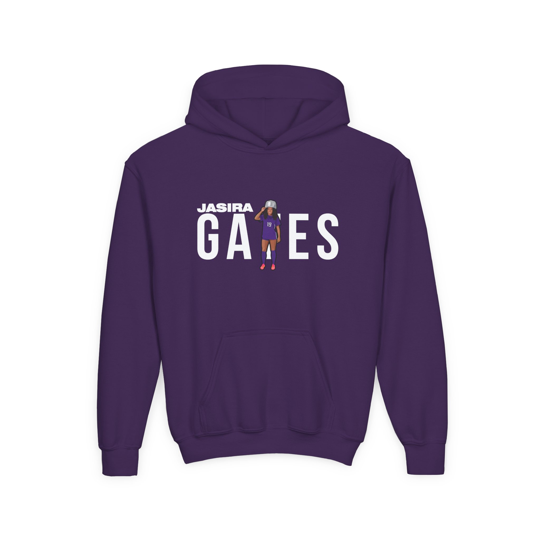 Youth Hoodie — character_player_name in Purple