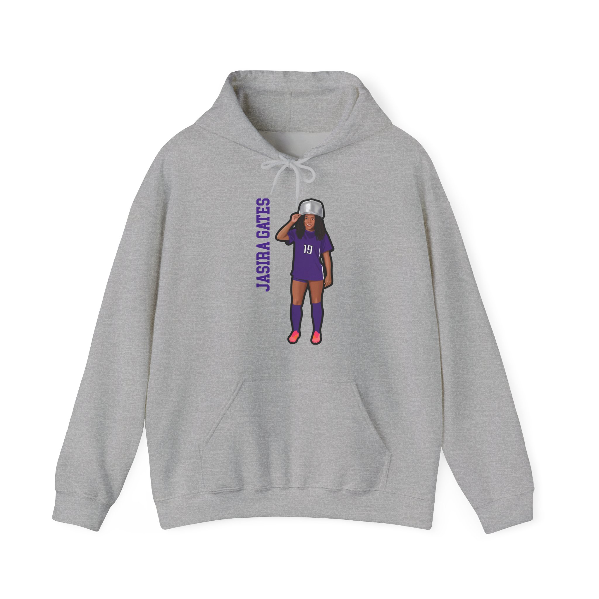 Hoodie — character_name_vertical in Grey