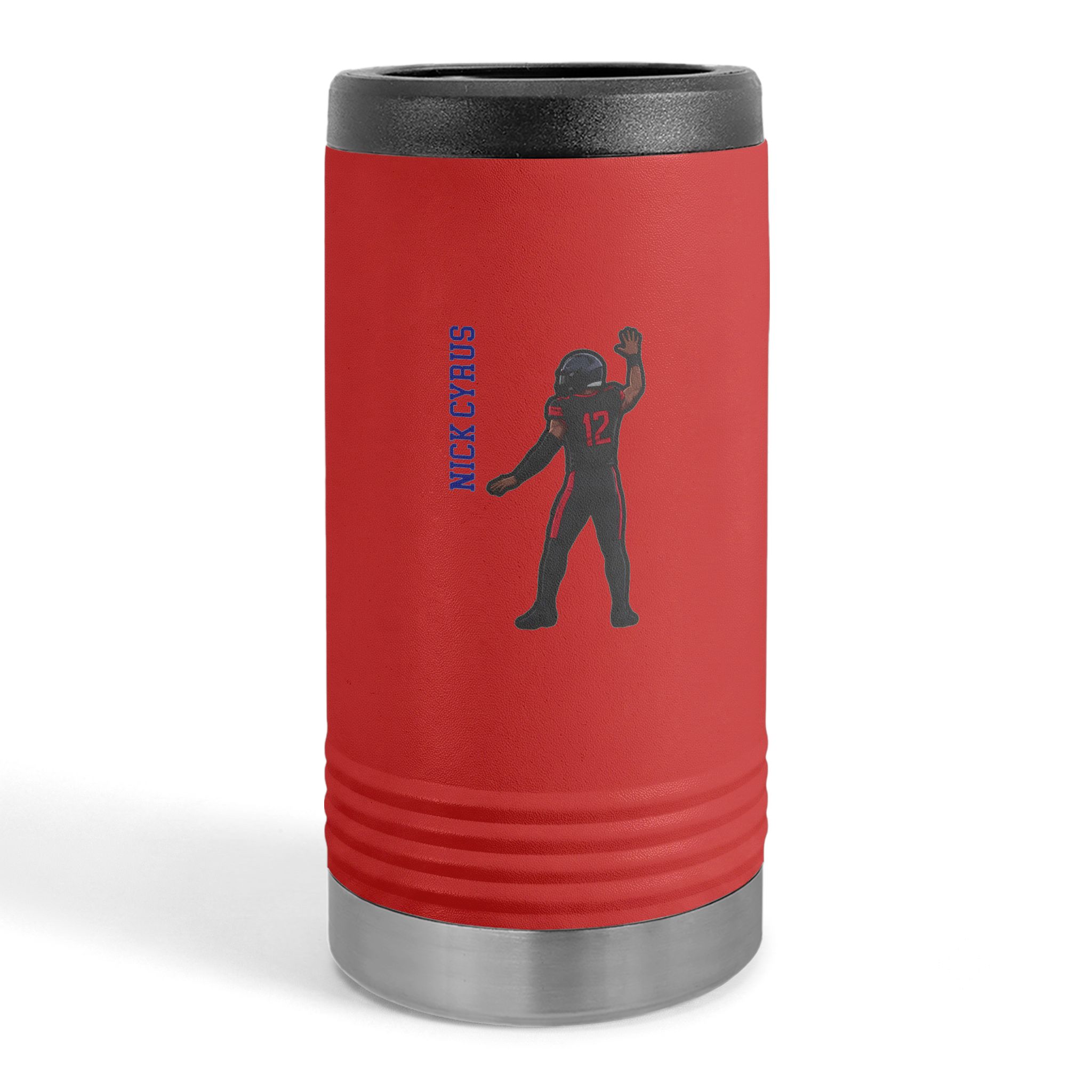 Slim Stainless Can Cooler — character_name_vertical in Red