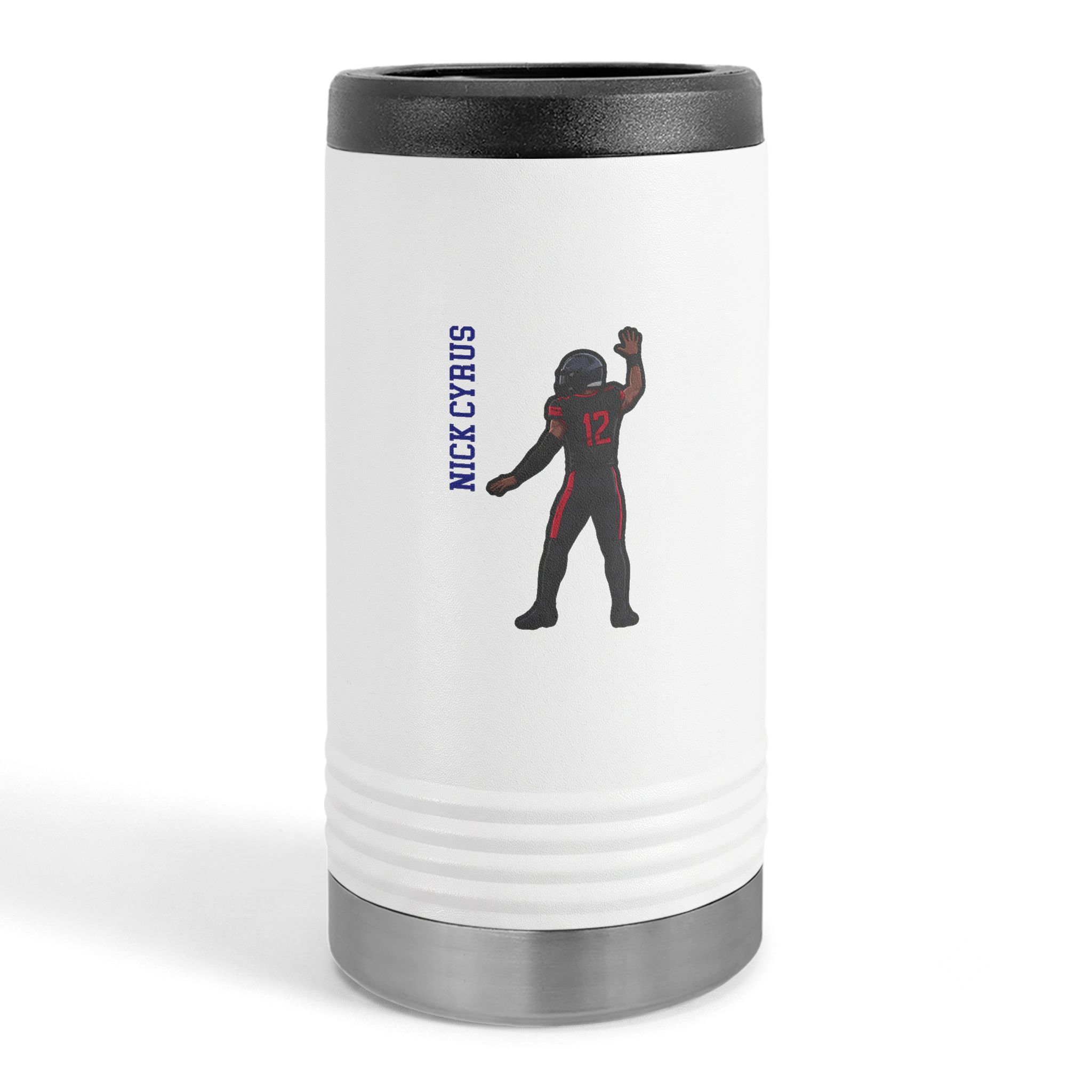 Slim Stainless Can Cooler — character_name_vertical in White