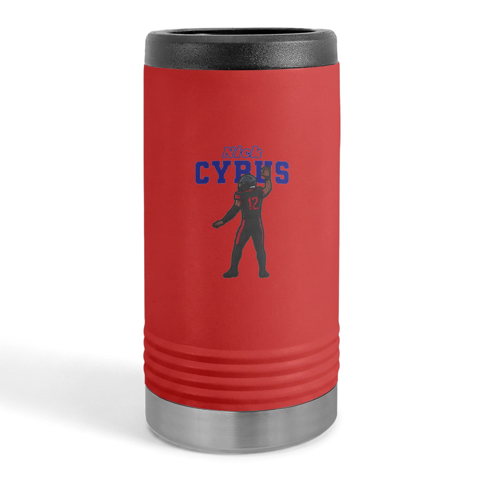 Slim Stainless Can Cooler — character_name_arch in Red
