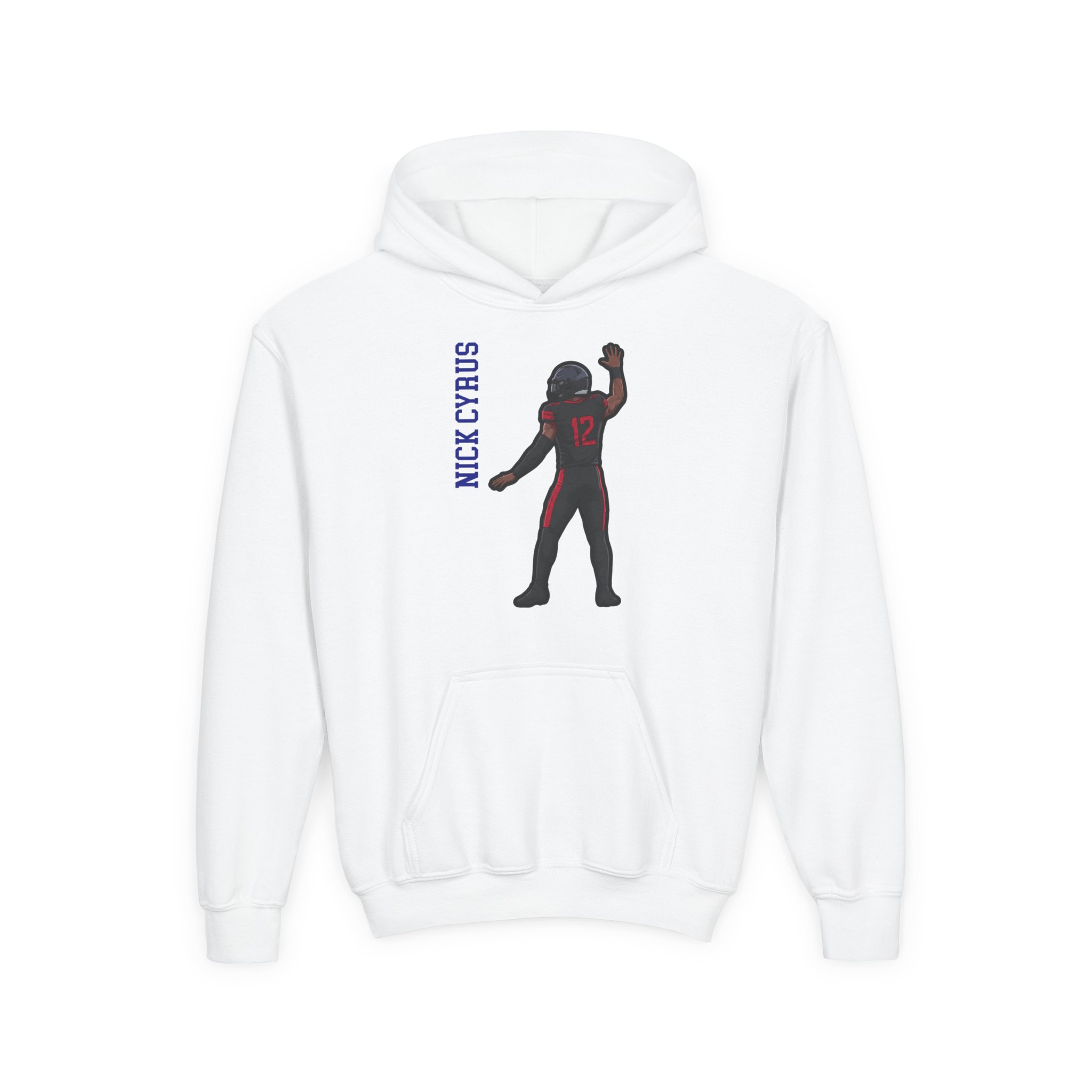 Youth Hoodie — character_name_vertical in White