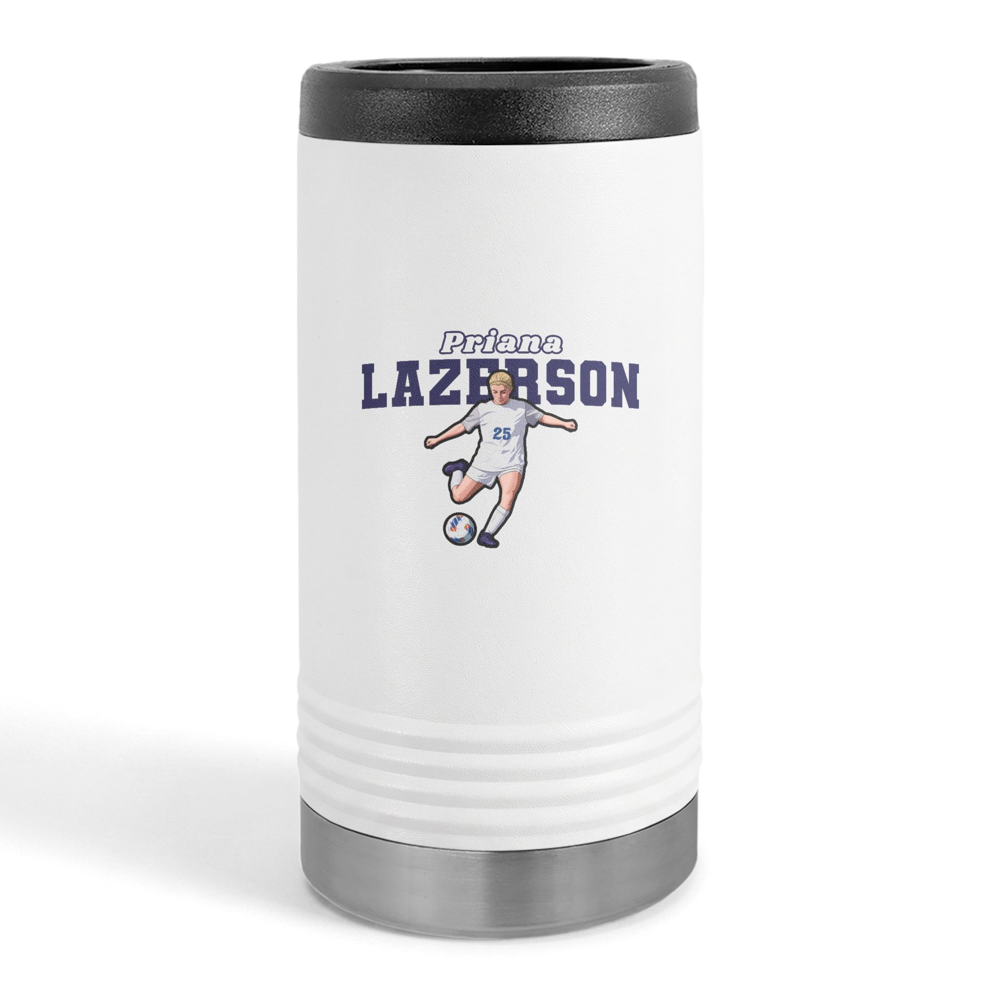 Slim Stainless Can Cooler — character_name_arch in White