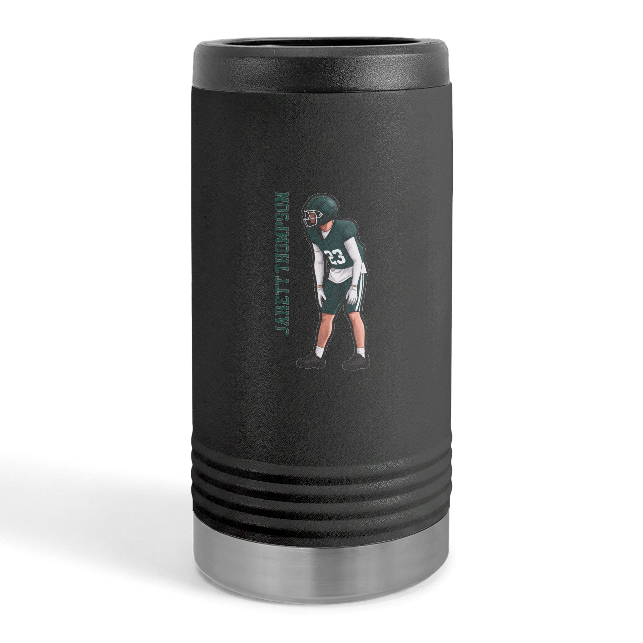 Slim Stainless Can Cooler — character_name_vertical in Black