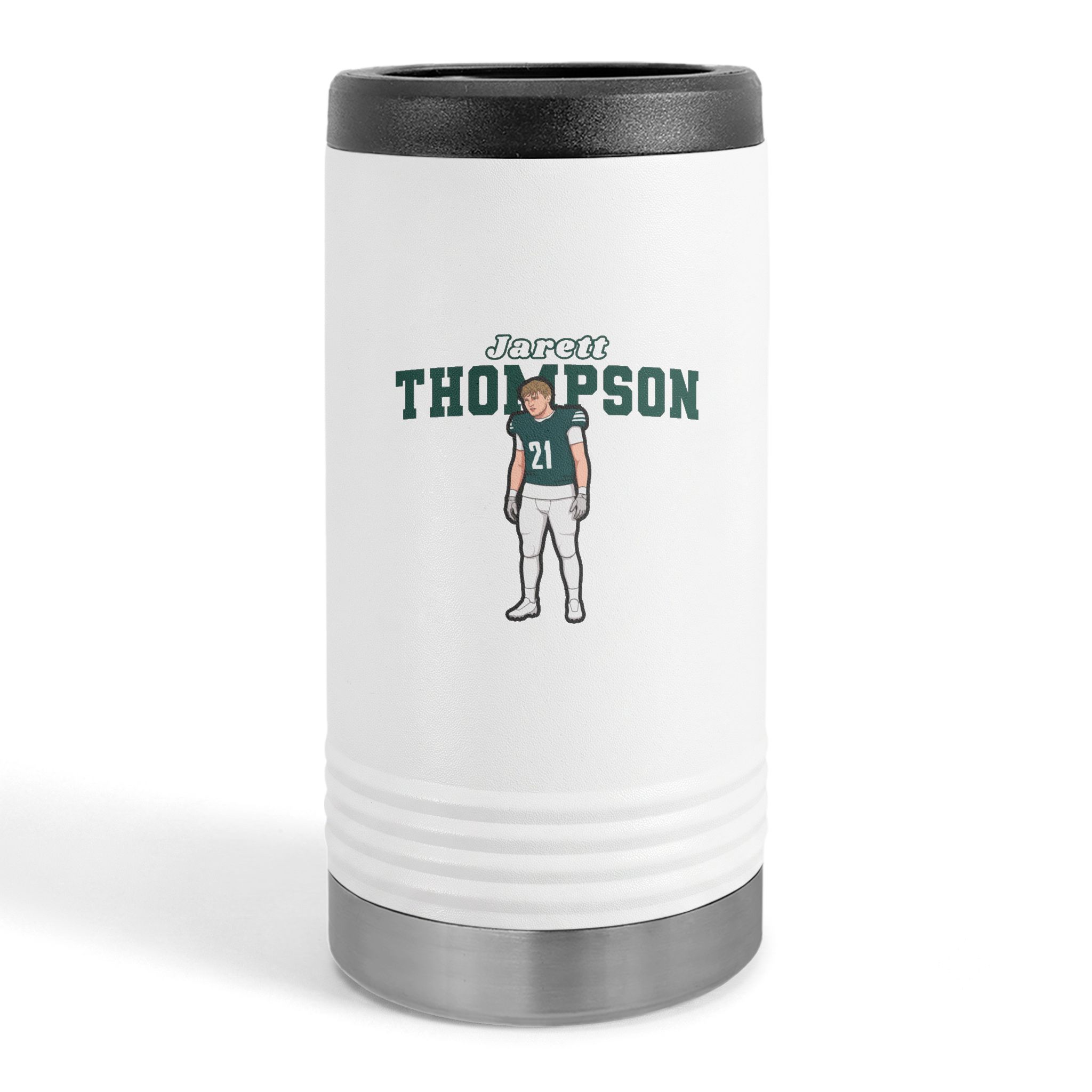 Slim Stainless Can Cooler — character_name_arch in White