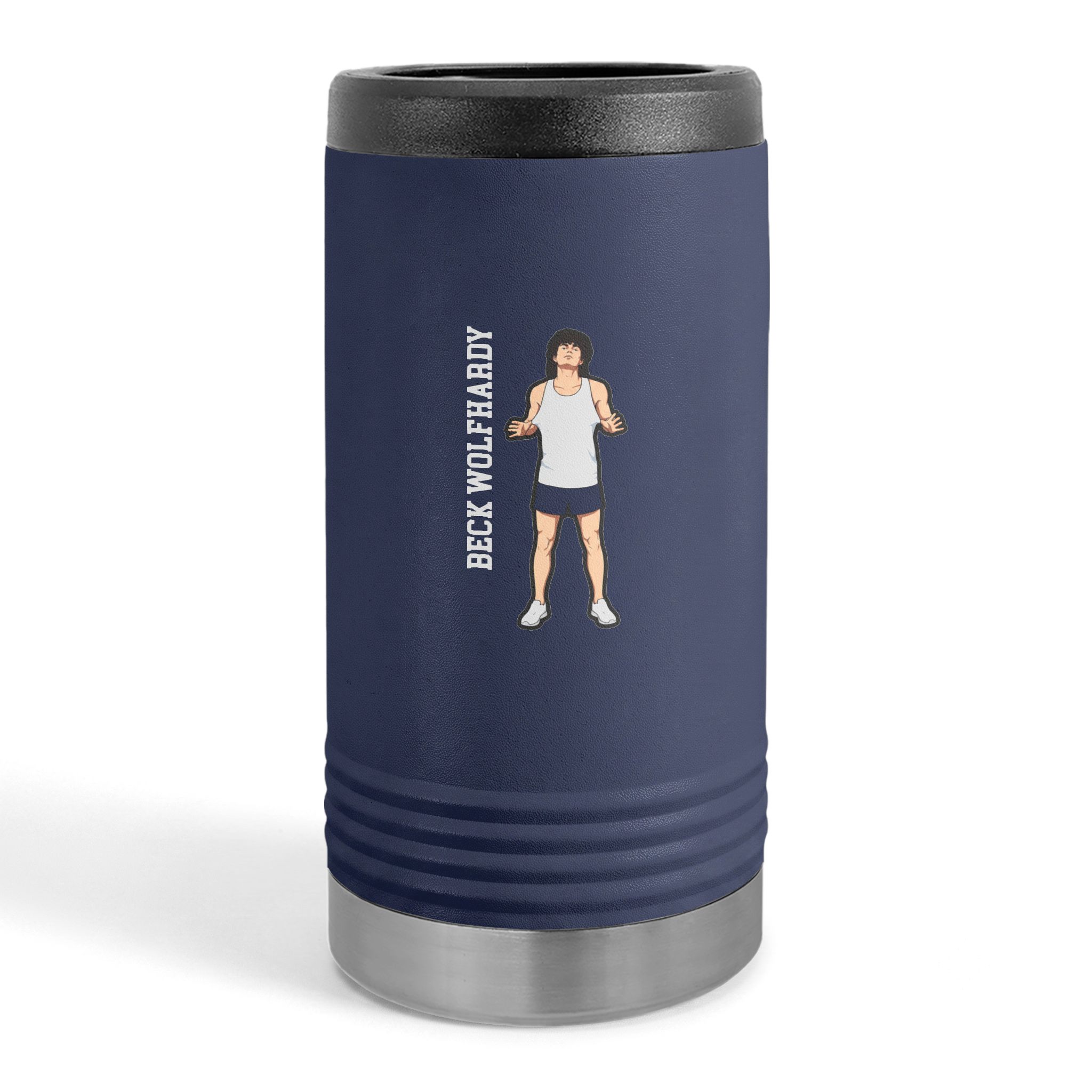 Slim Stainless Can Cooler — character_name_vertical in Navy