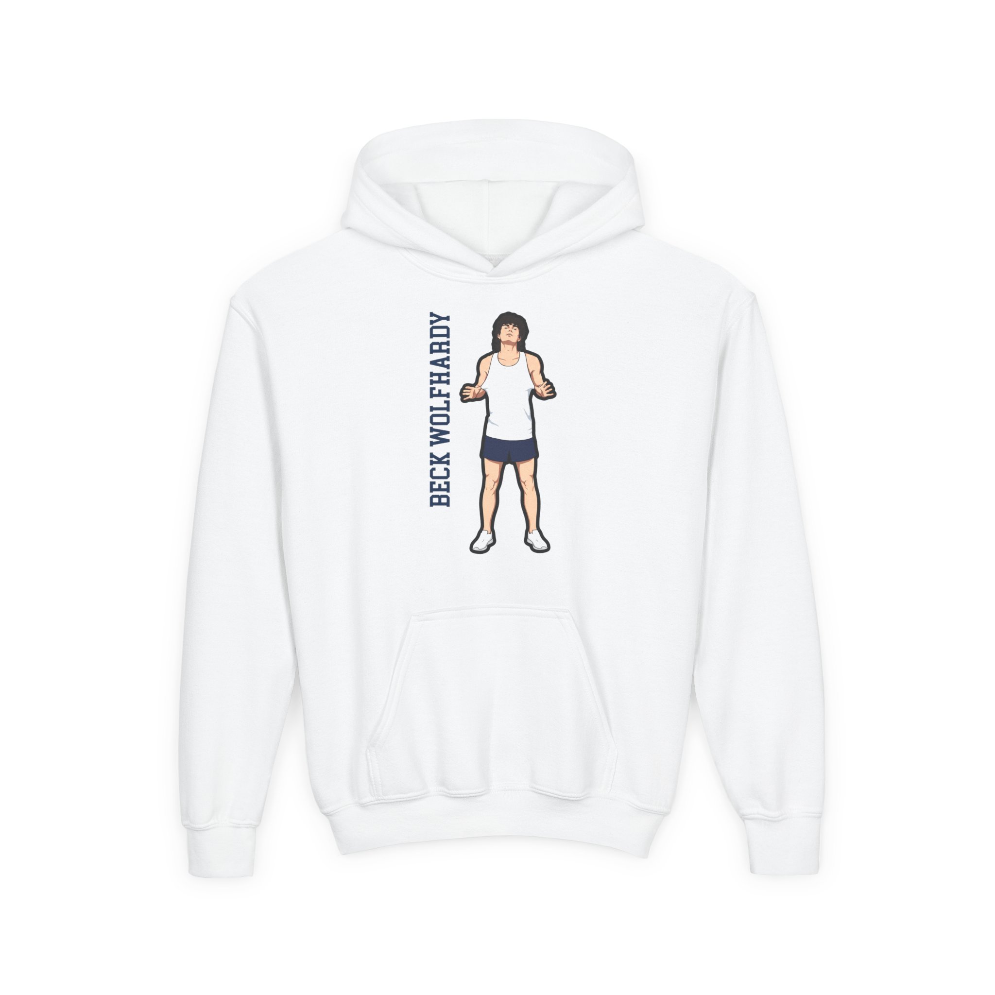 Youth Hoodie — character_name_vertical in White