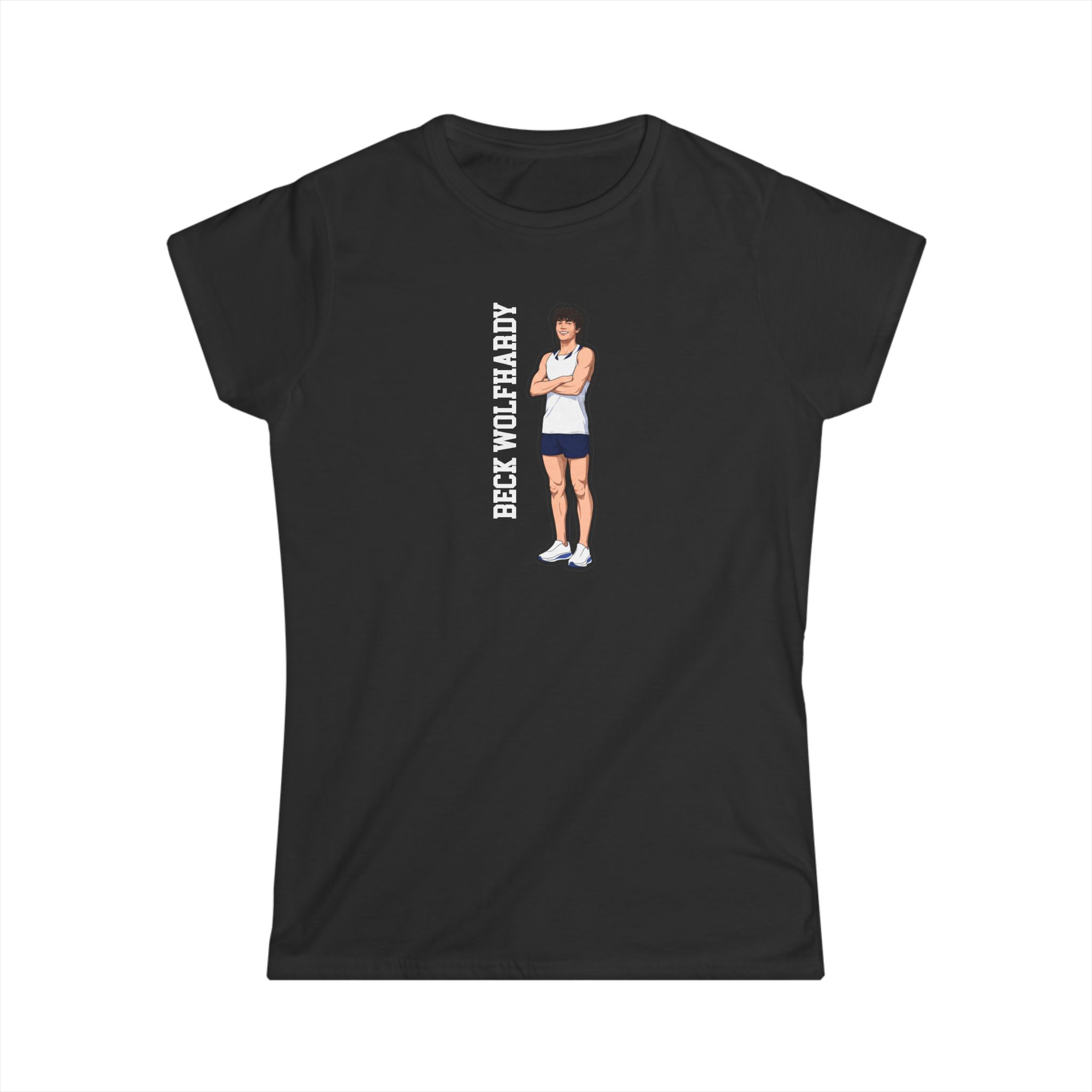 Women's Softstyle Tee — character_name_vertical in Black