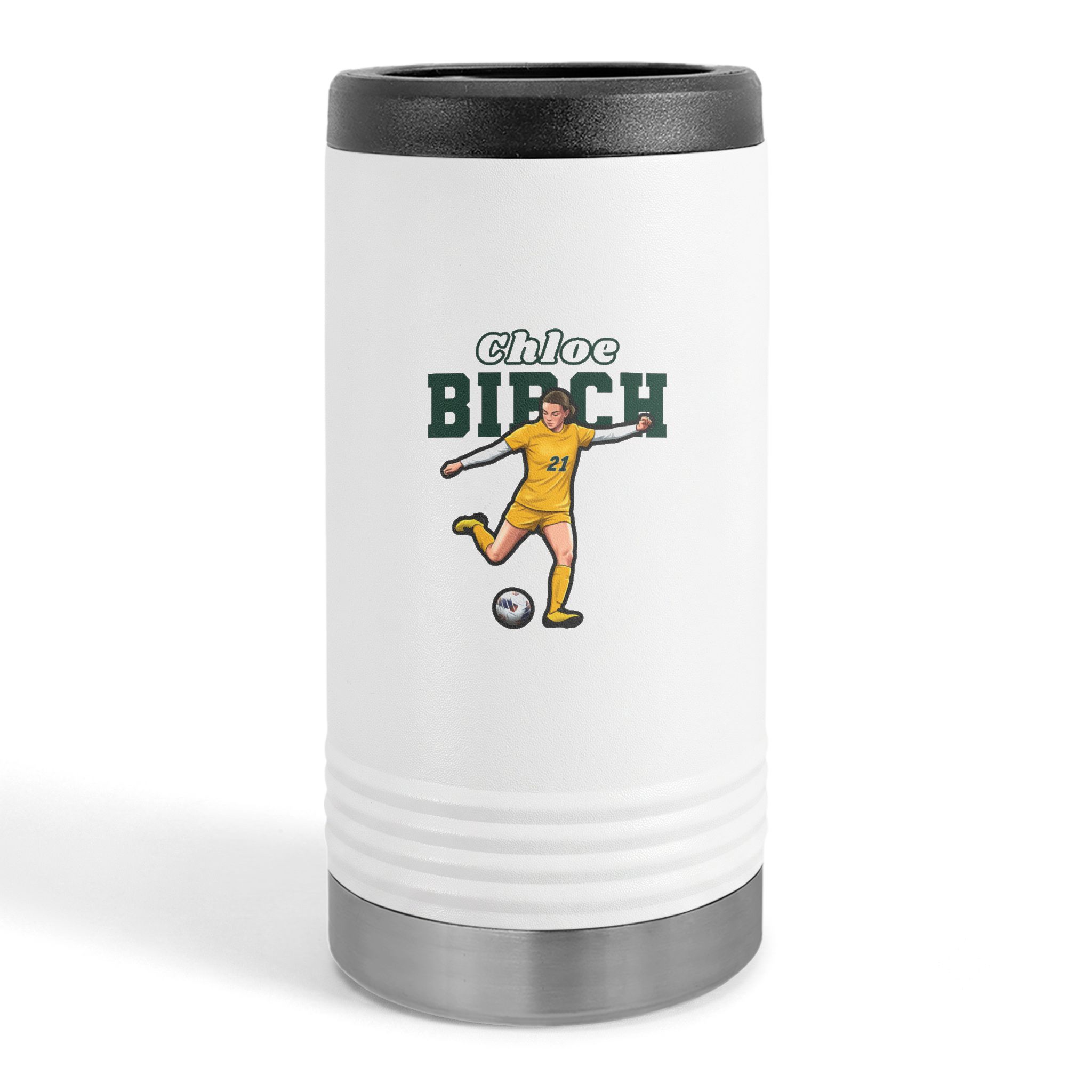 Slim Stainless Can Cooler — character_name_arch in White