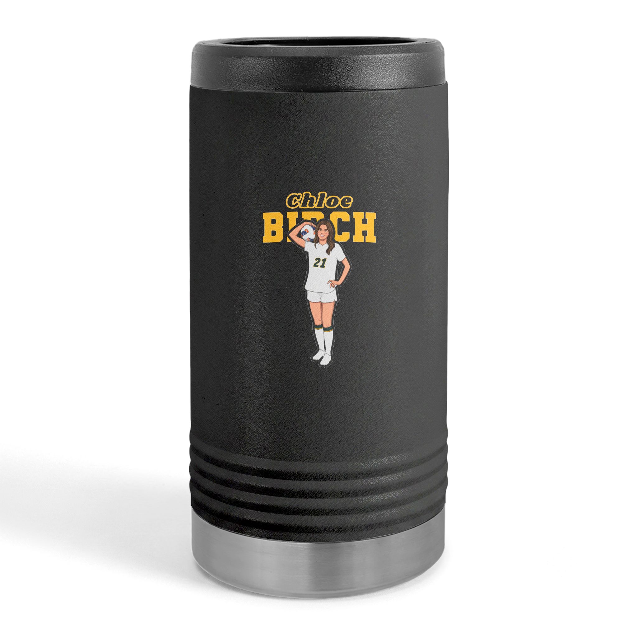 Slim Stainless Can Cooler — character_name_arch in Black