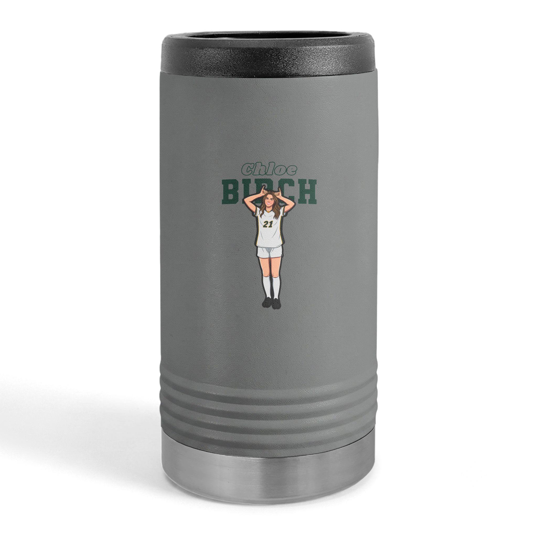 Slim Stainless Can Cooler — character_name_arch in Grey