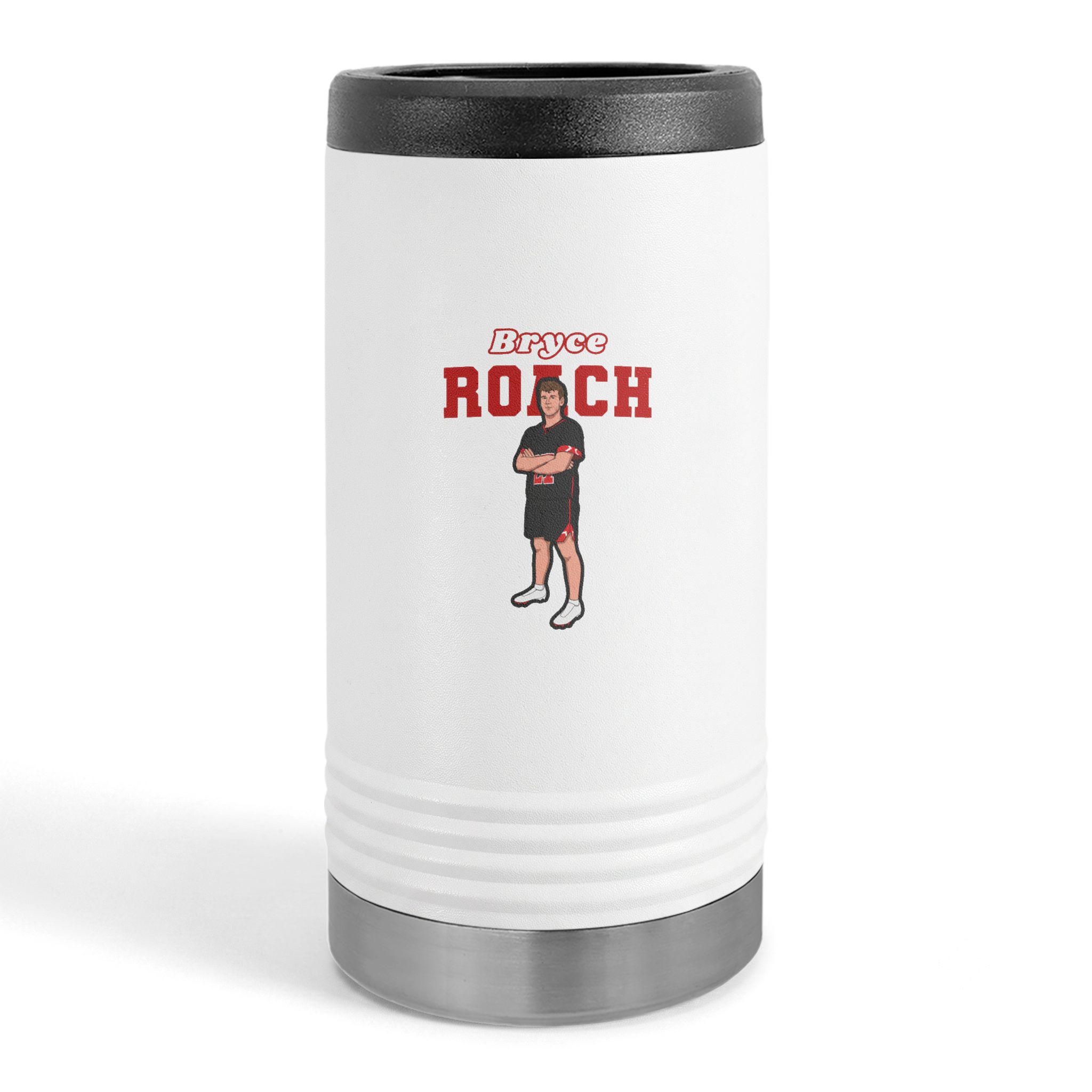 Slim Stainless Can Cooler — character_name_arch in White