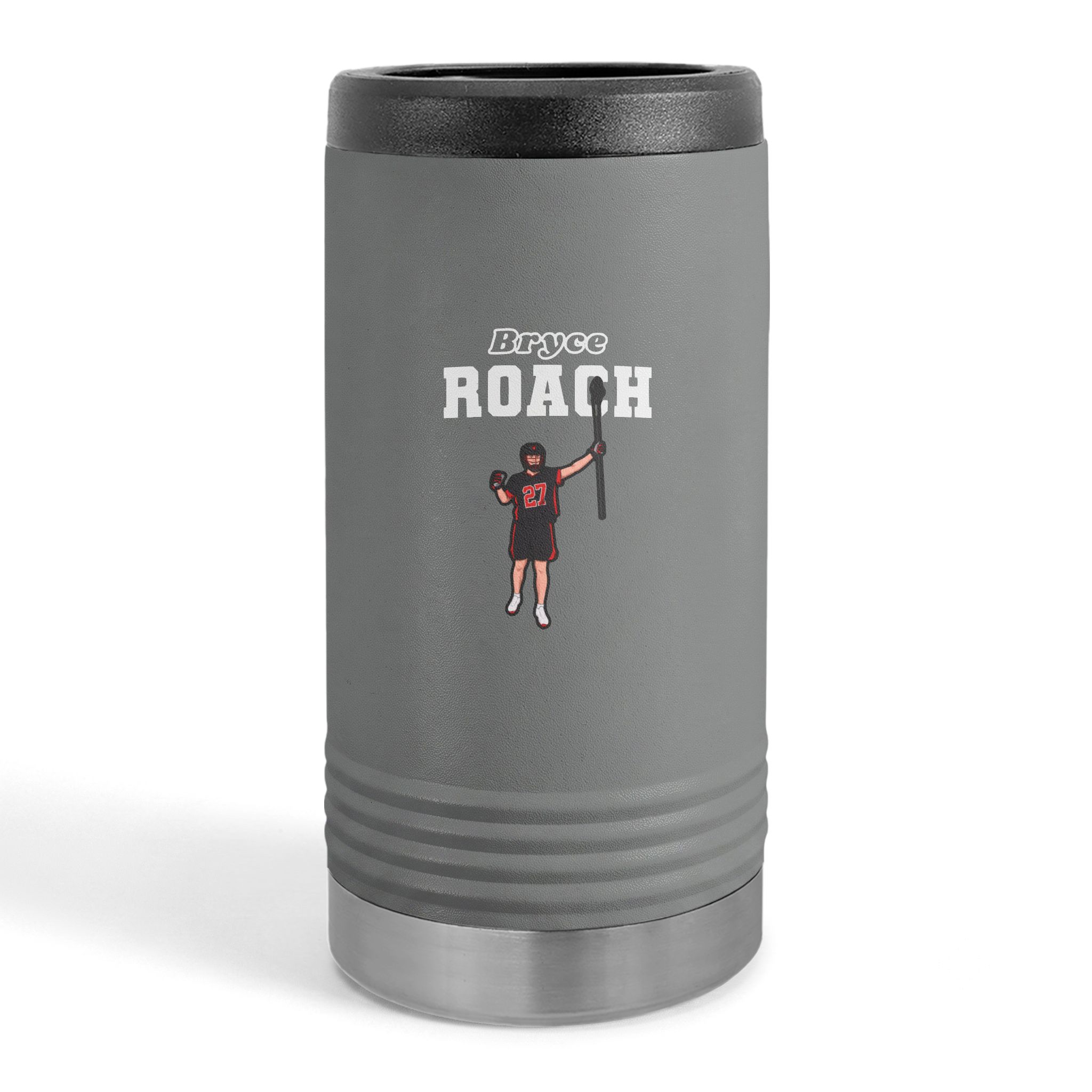 Slim Stainless Can Cooler — character_name_arch in Grey