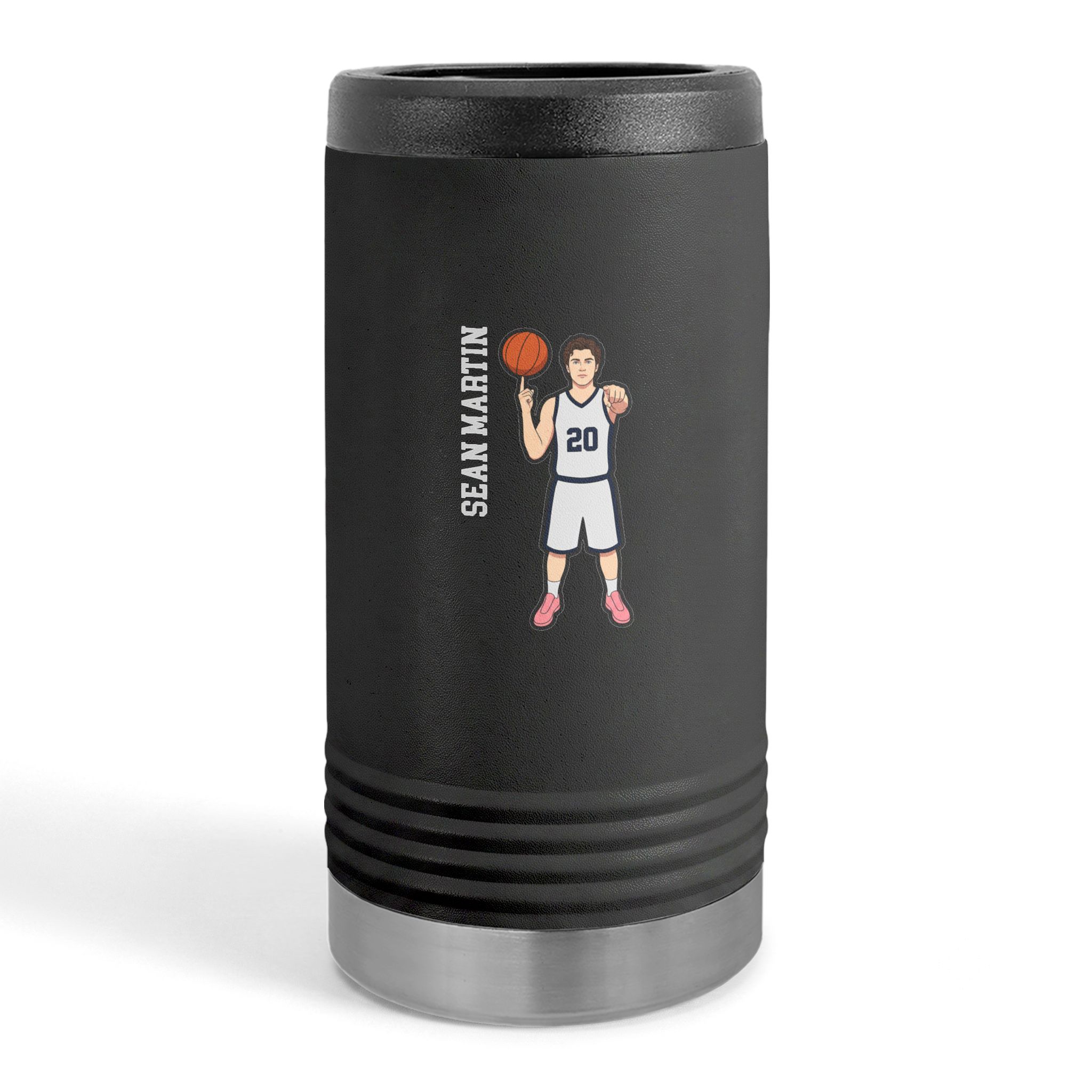 Slim Stainless Can Cooler — character_name_vertical in Black