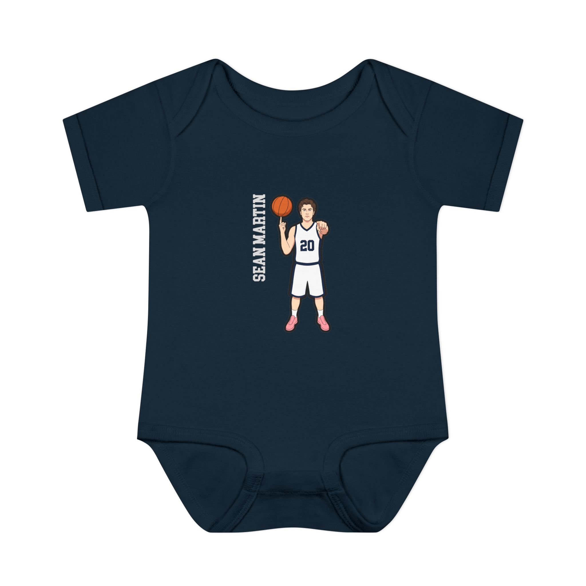 Baby Onesie — character_name_vertical in Navy