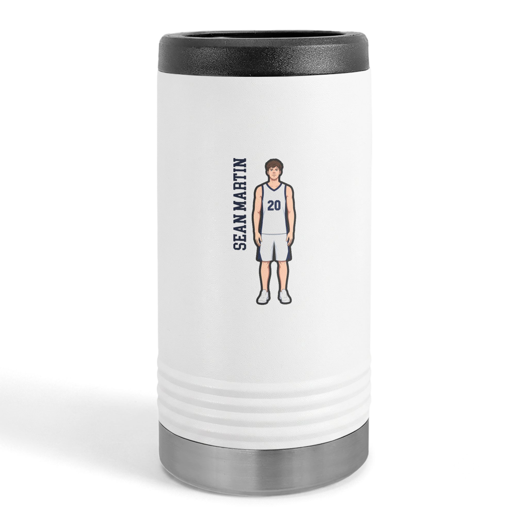 Slim Stainless Can Cooler — character_name_vertical in White