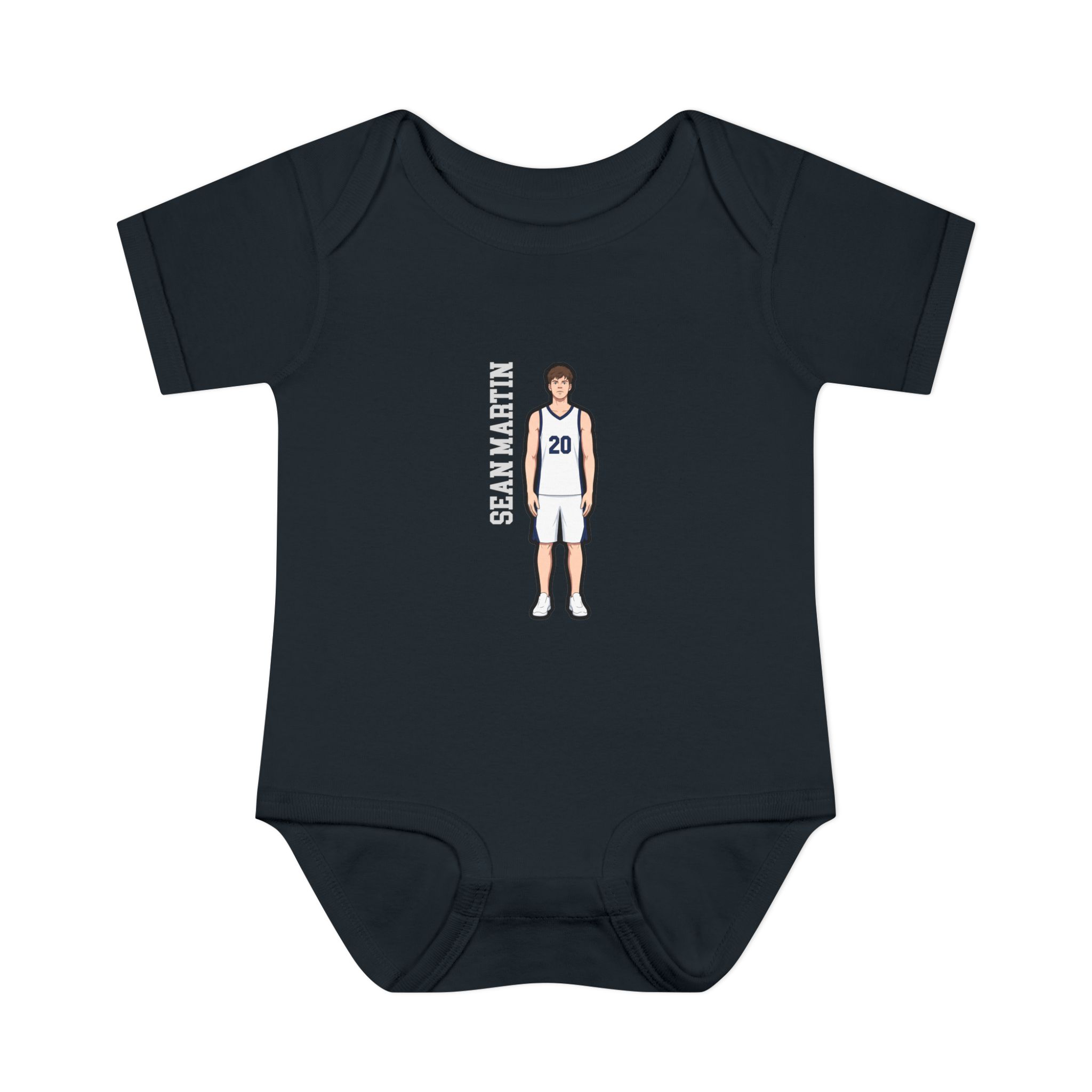 Baby Onesie — character_name_vertical in Black