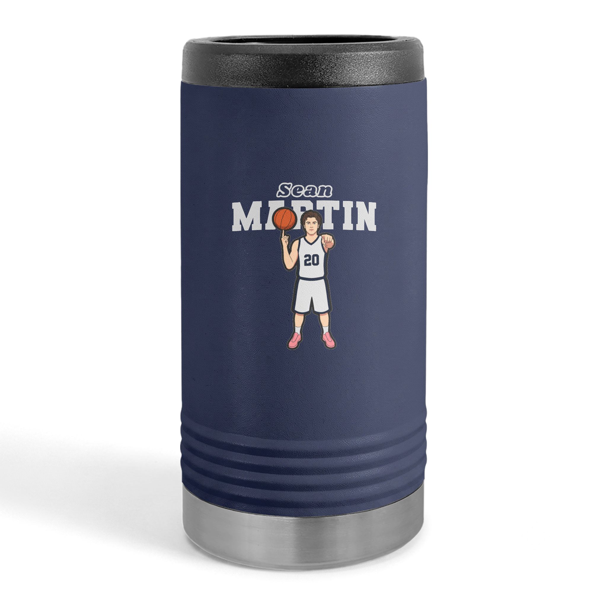 Slim Stainless Can Cooler — character_name_arch in Navy