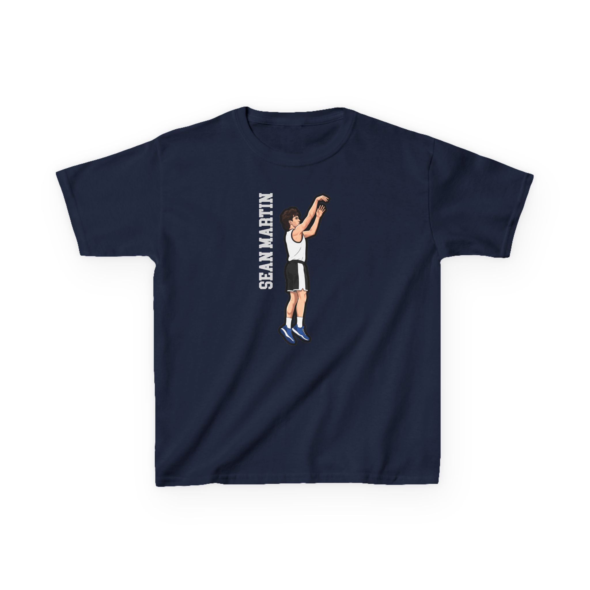 Youth Tee — character_name_vertical in Navy